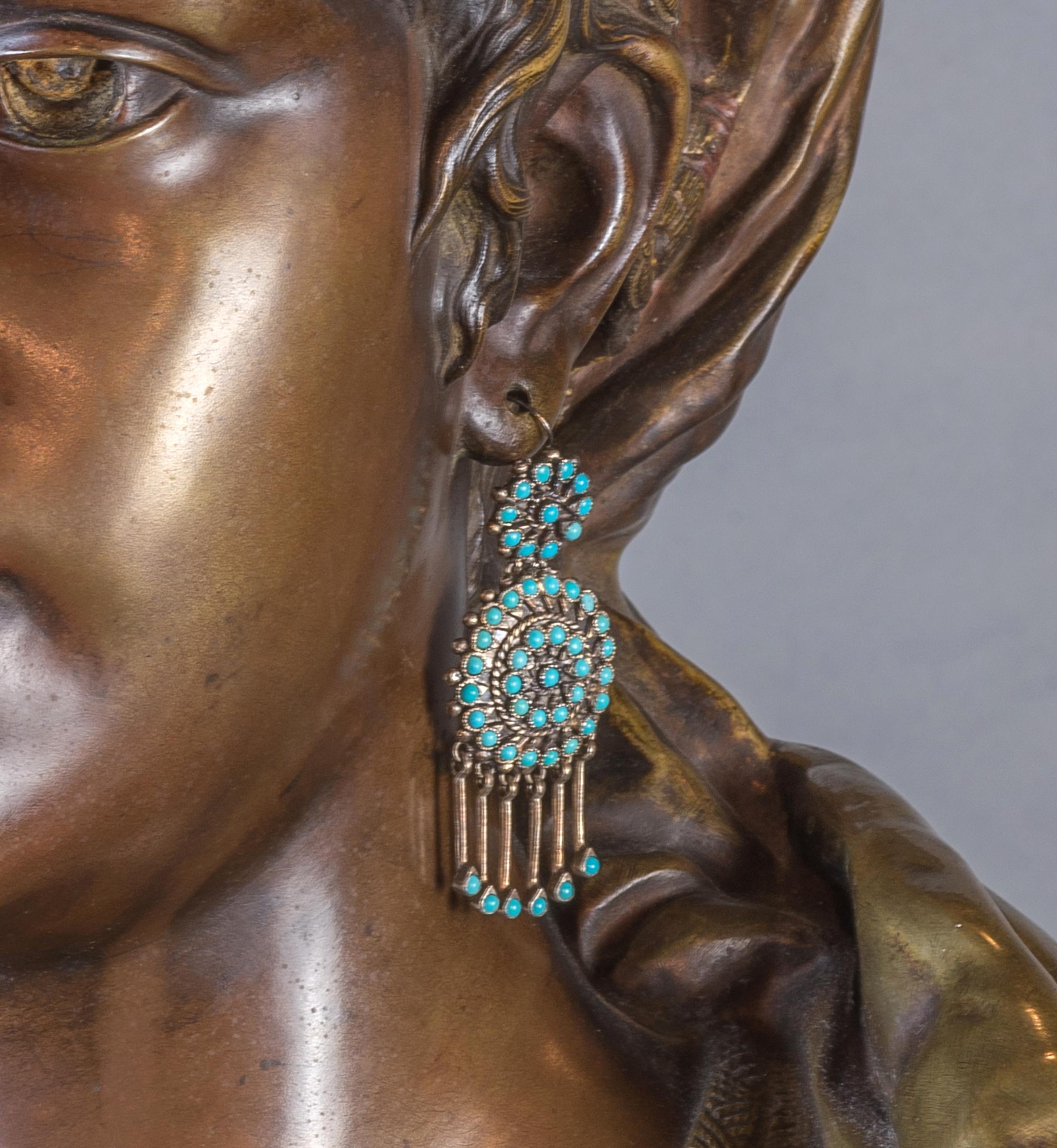 A Fine Etienne Gaudez Polychrome-Patinated Bronze Orientalist Bust For Sale 1