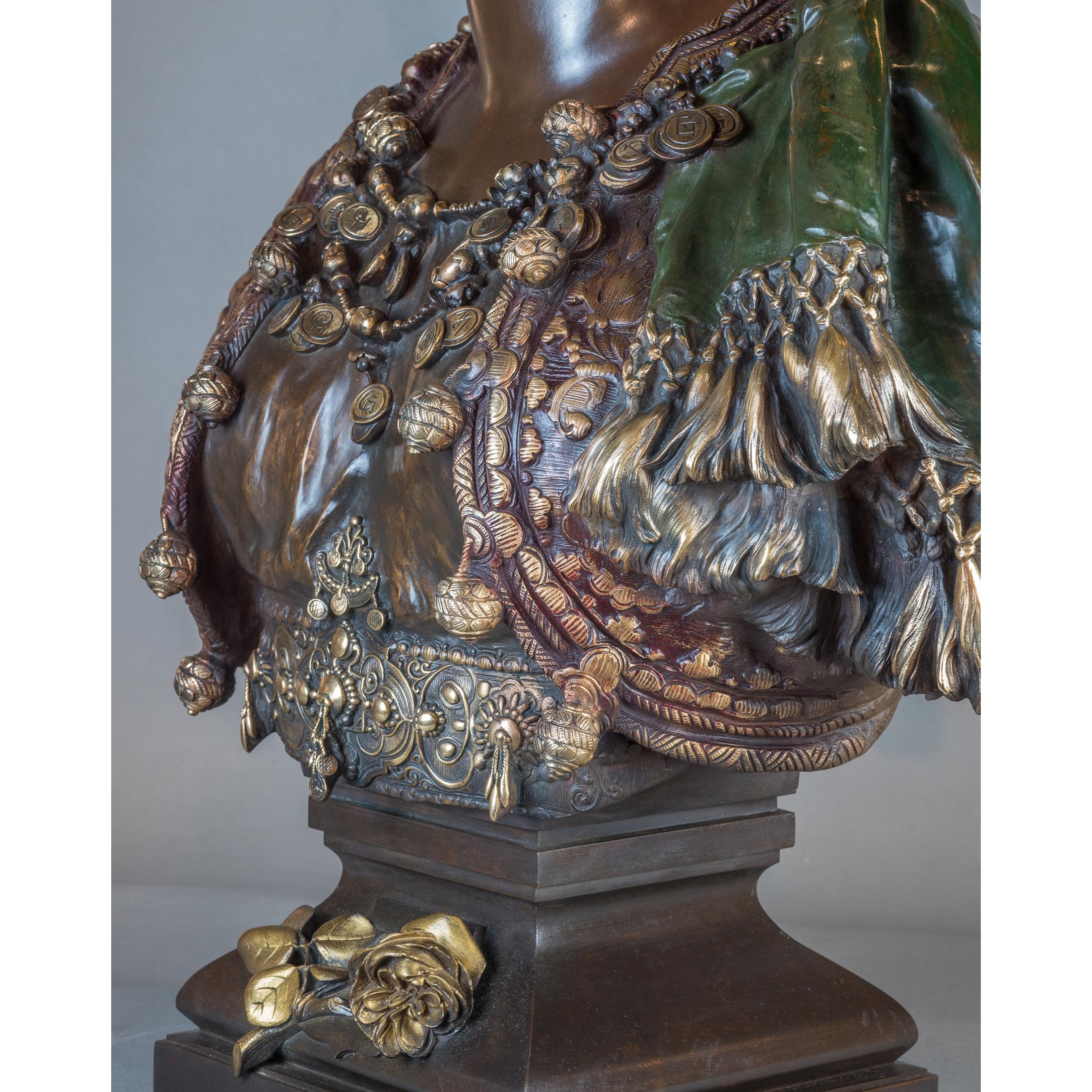 Pair of Polychrome-Patinated and Gilt Bronze Orientalist Princess Busts For Sale 6