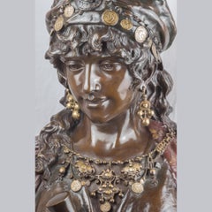 Adrien-Etienne Gaudez  Orientalist  Polychrome-Patinated  Bronze  Princess Busts