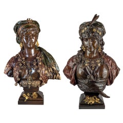 Pair of Polychrome-Patinated and Gilt Bronze Orientalist Princess Busts