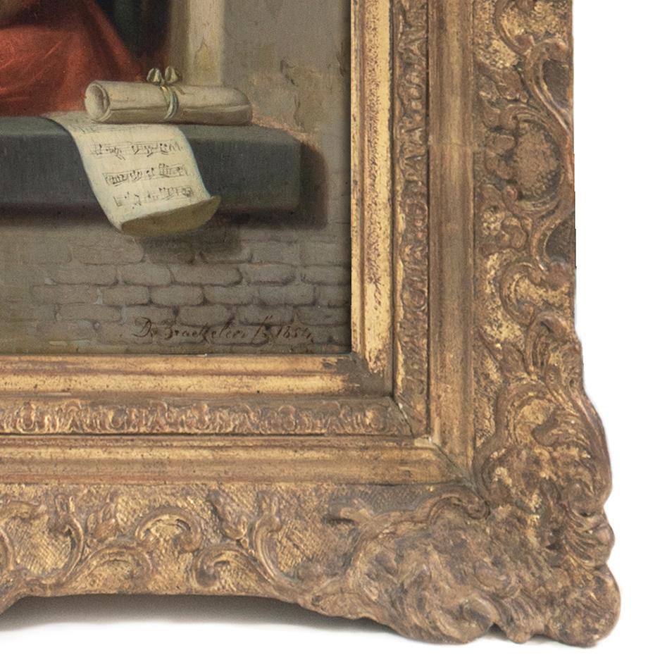 Duetto dell'amante, scena d'interno olandese, Trinità di Bach, violino, romanticismo, chitarra - Painting Altro stile artistico di Adrien Ferdinand De Braekeleer