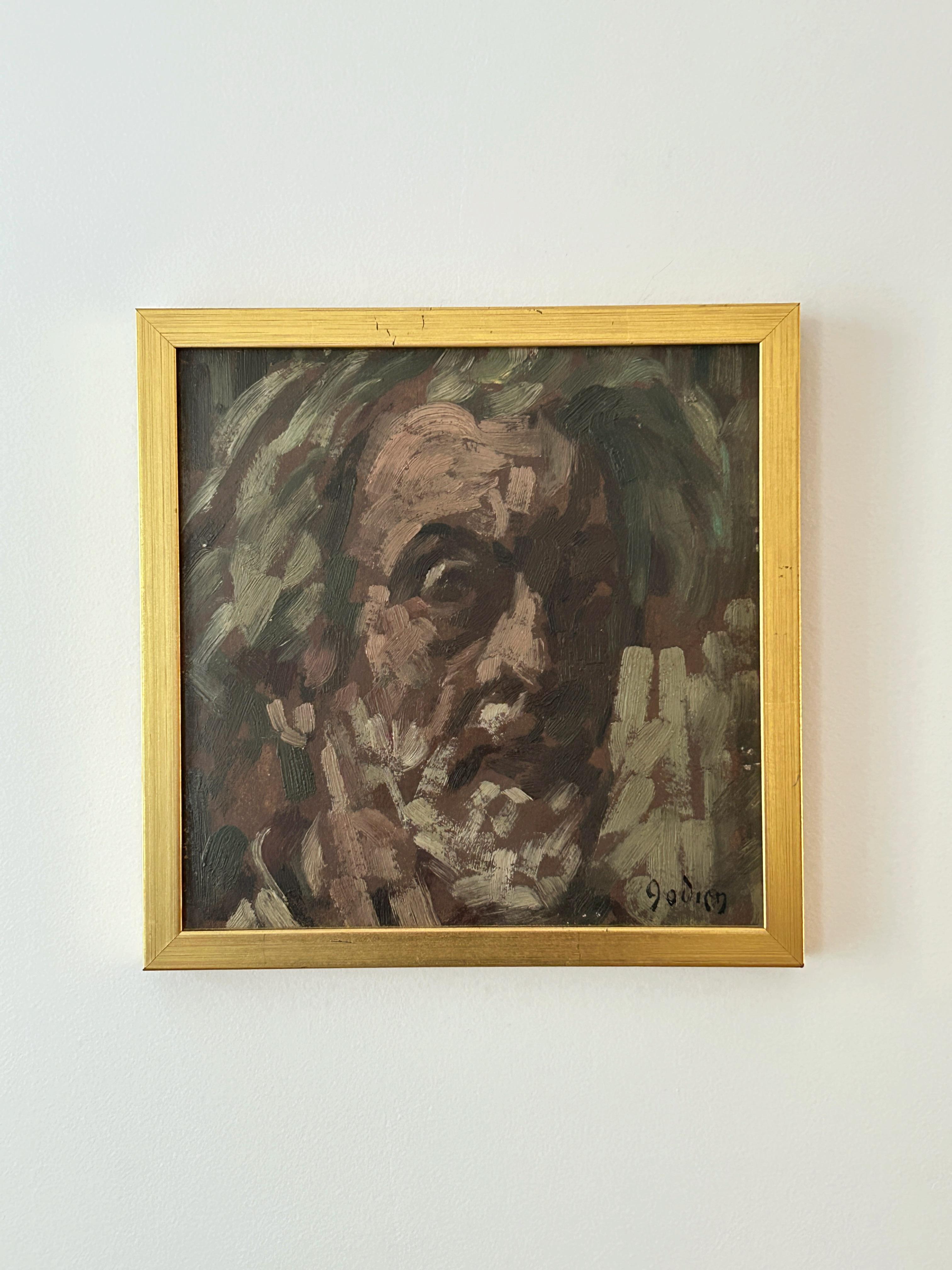 Adrien GODIEN (1873-1949)
Self-portrait
Oil on cardboard
Signed lower right
24 x 24 cm
Sold in an original frame with small marks

Born in 1873 in Sathonay-Village in the Rhône region, Adrien Godien trained as an artist at the École des Beaux-Arts