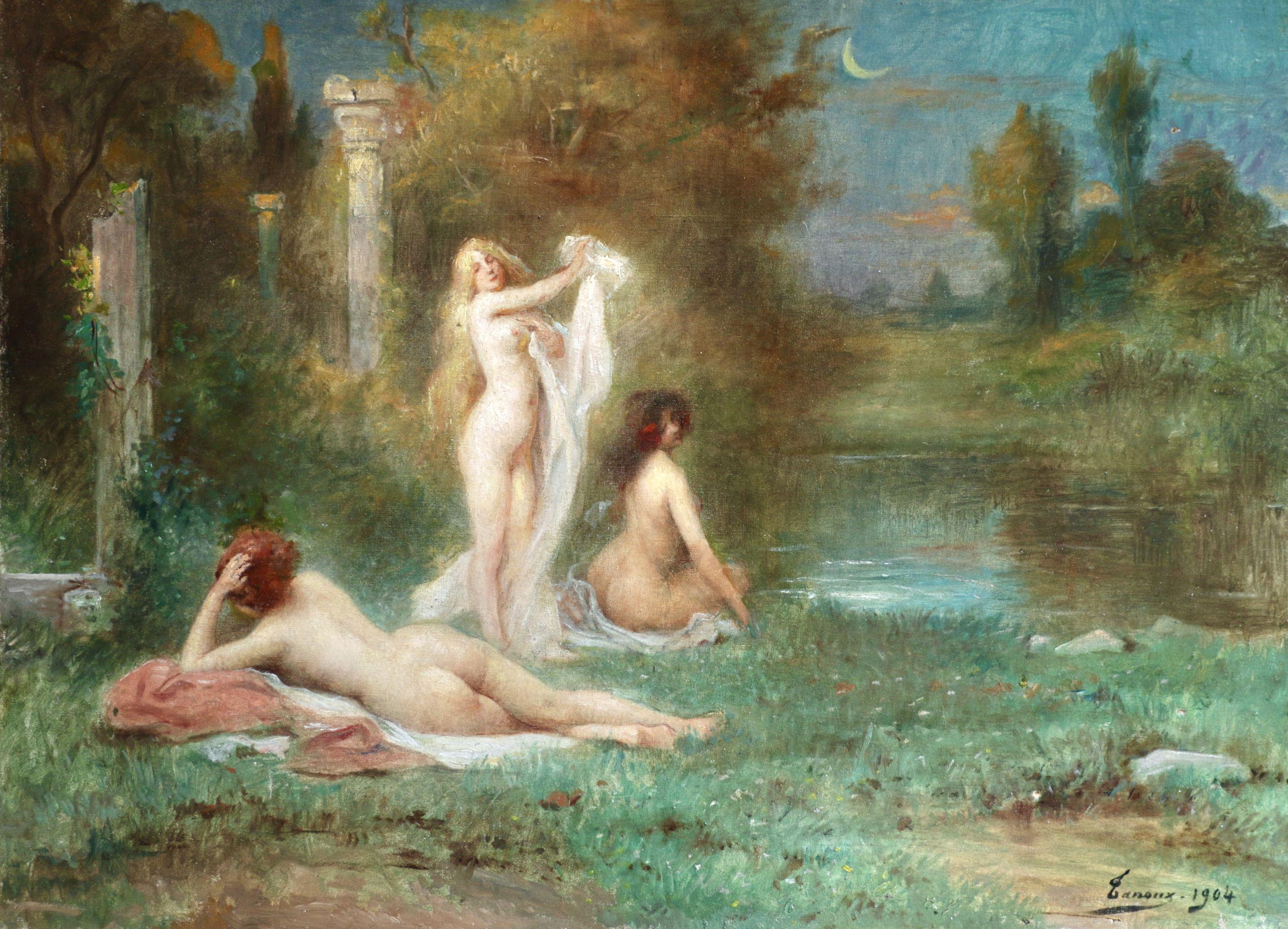 Adrien-Henri Tanoux Nude Painting - Les Baigneuses - Clair De Lune