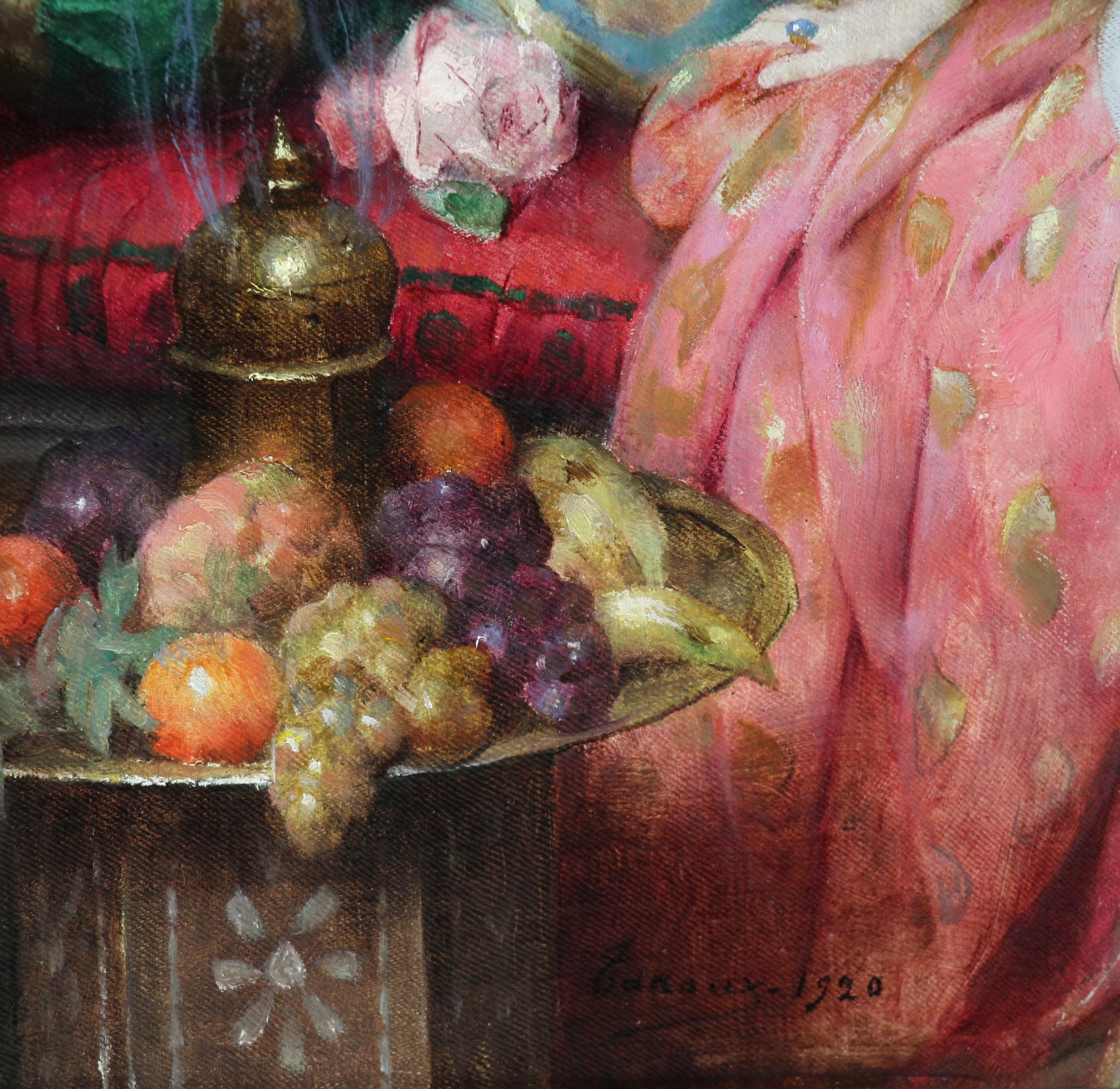 Orientalisches nacktes Odalisken-Ölgemälde auf Leinwand „ Thais“ von Adrien Tanoux, 1920 (Französische Schule), Painting, von Adrien-Henri Tanoux