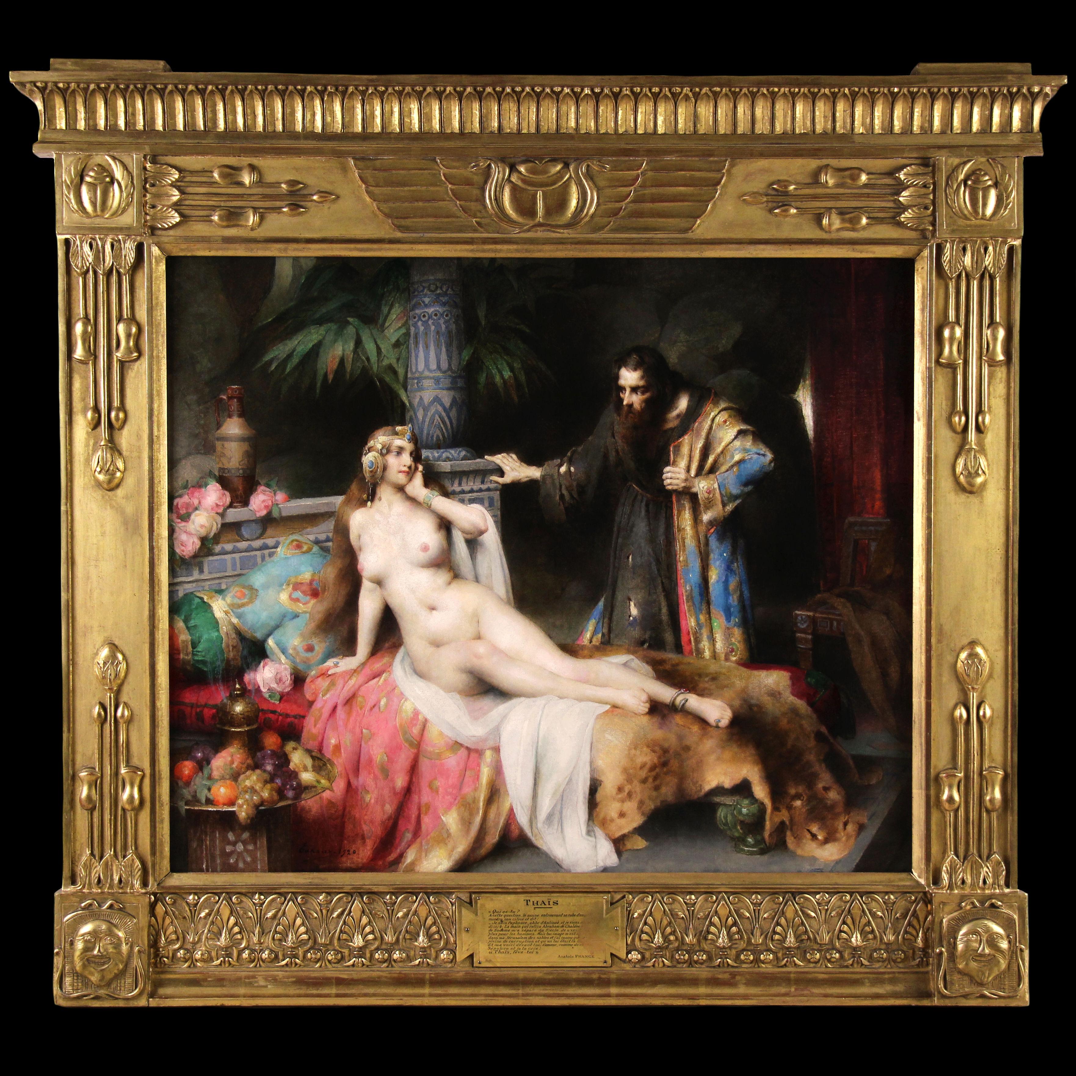 Orientalisches nacktes Odalisken-Ölgemälde auf Leinwand „ Thais“ von Adrien Tanoux, 1920 im Angebot 3