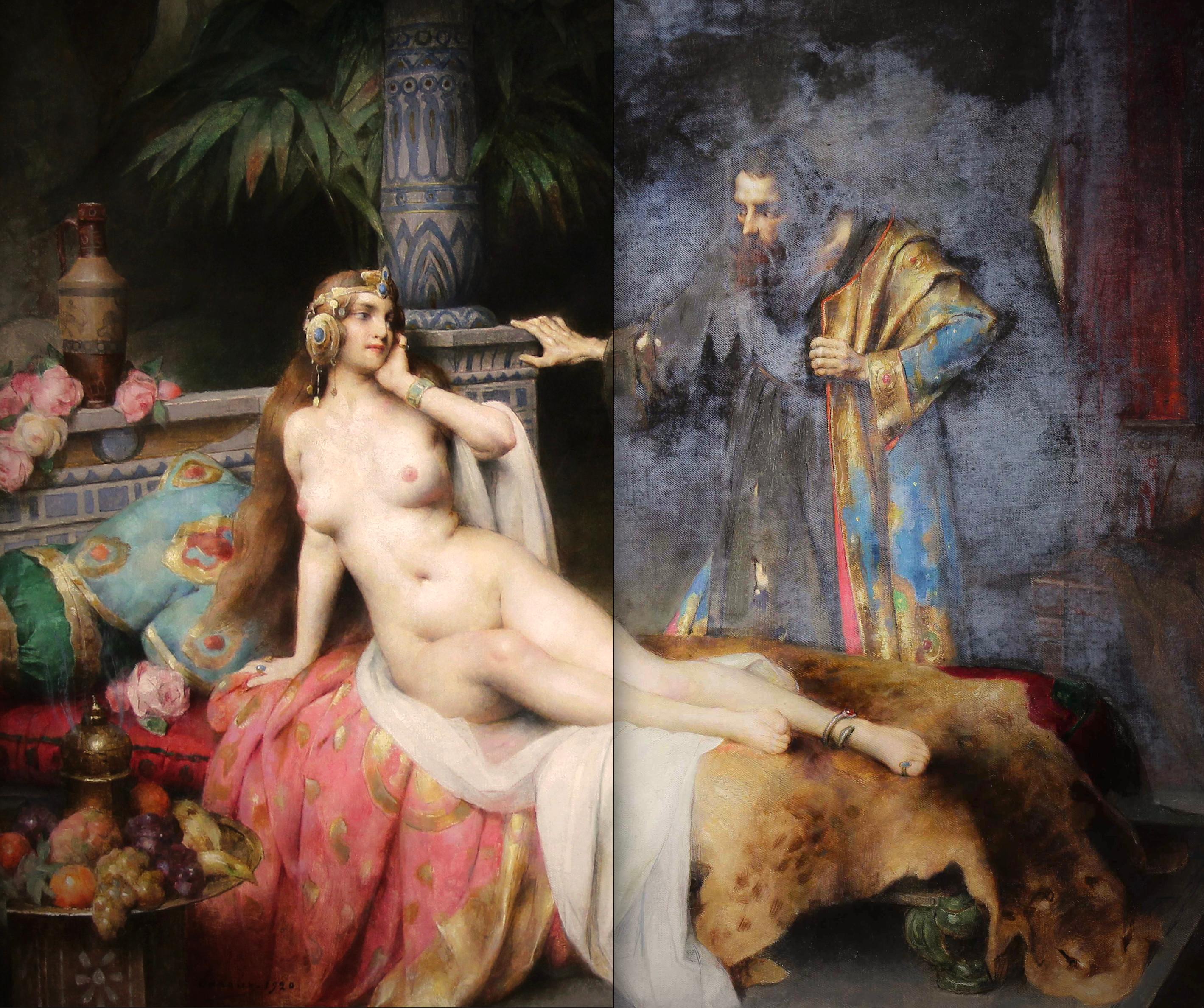 Orientalisches nacktes Odalisken-Ölgemälde auf Leinwand „ Thais“ von Adrien Tanoux, 1920 im Angebot 4