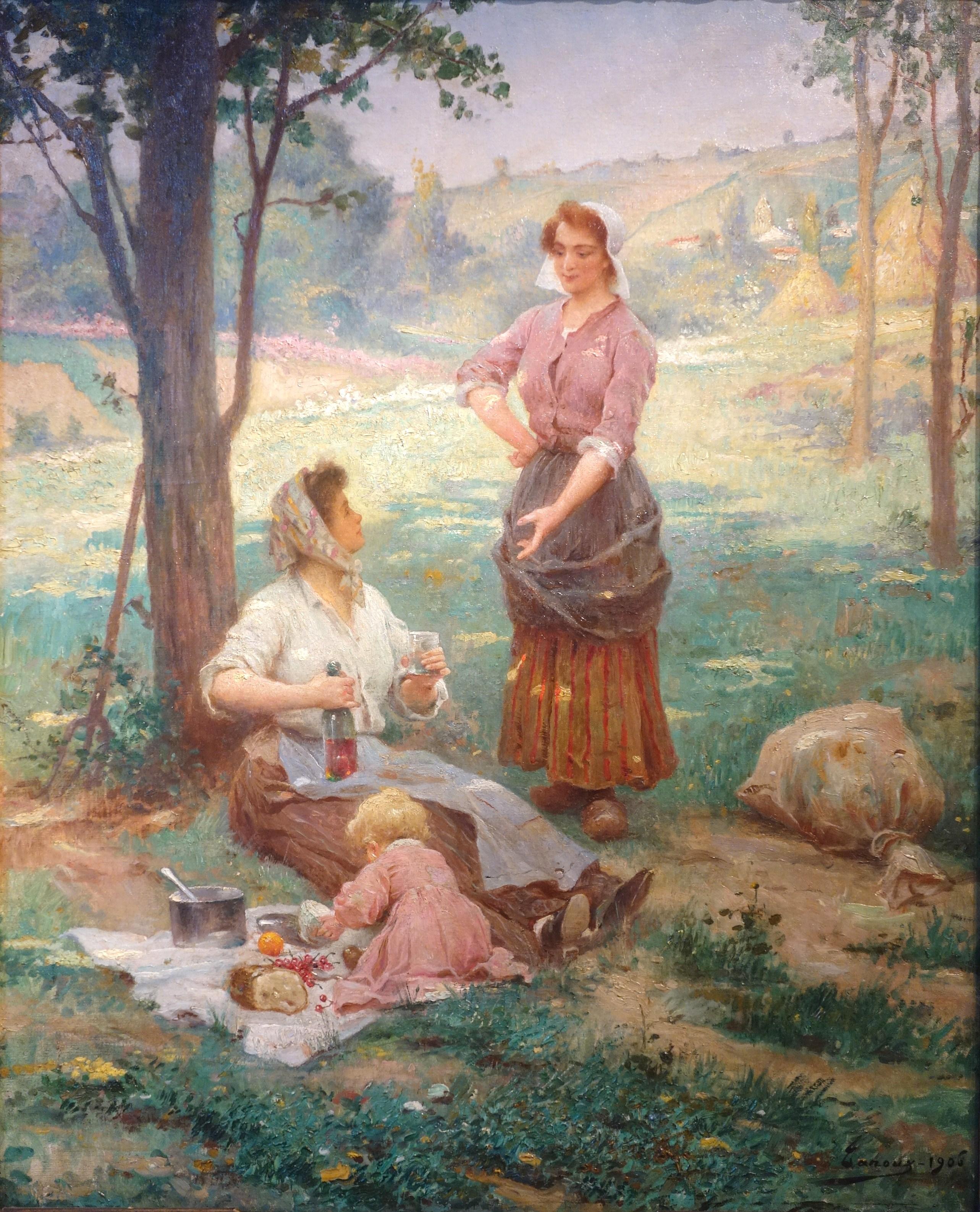 Luncheon on the Grass, French artist, signed and dated by Tanoux - Painting by Adrien-Henri Tanoux