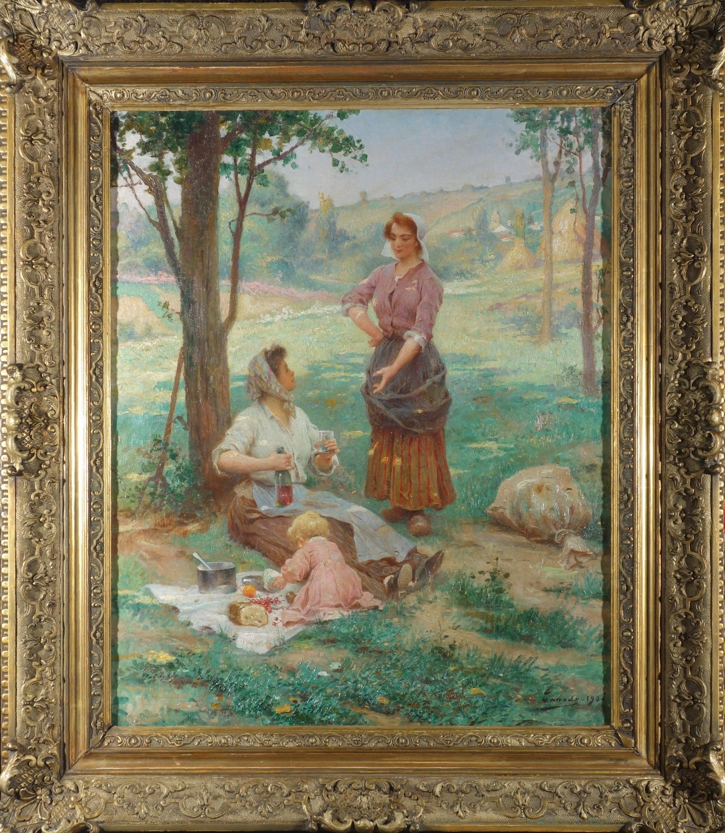 Adrien-Henri Tanoux Figurative Painting - Luncheon on the Grass, French artist, signed and dated by Tanoux