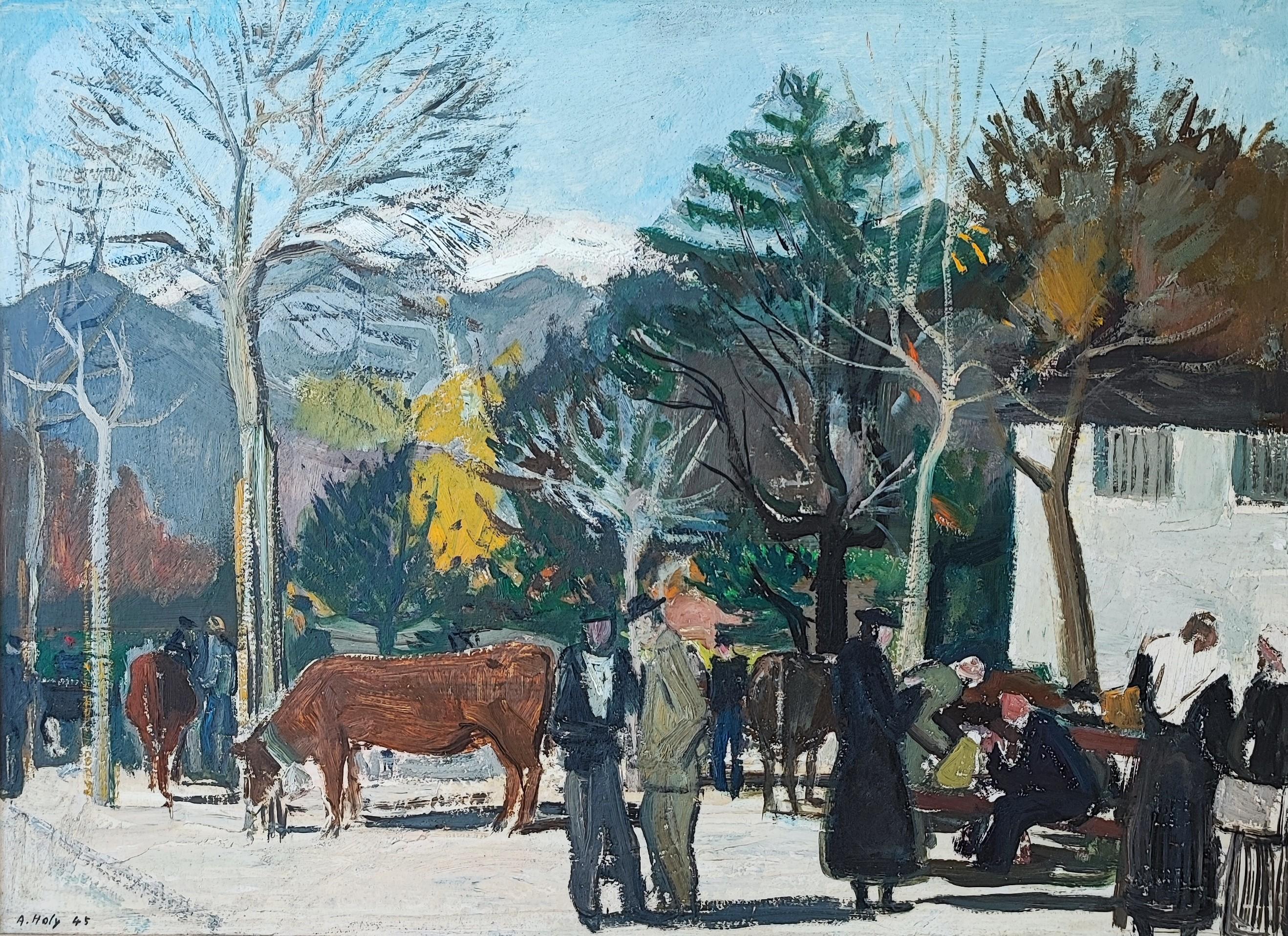 Adrien Holy Landscape Painting - Market scene