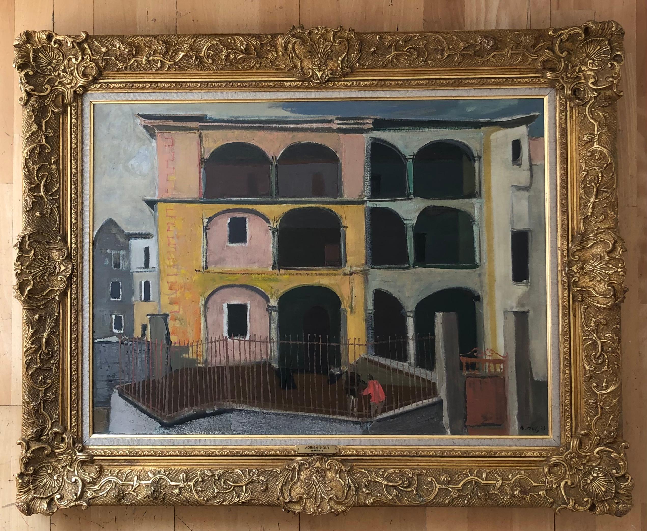 Ticino houses - Painting by Adrien Holy