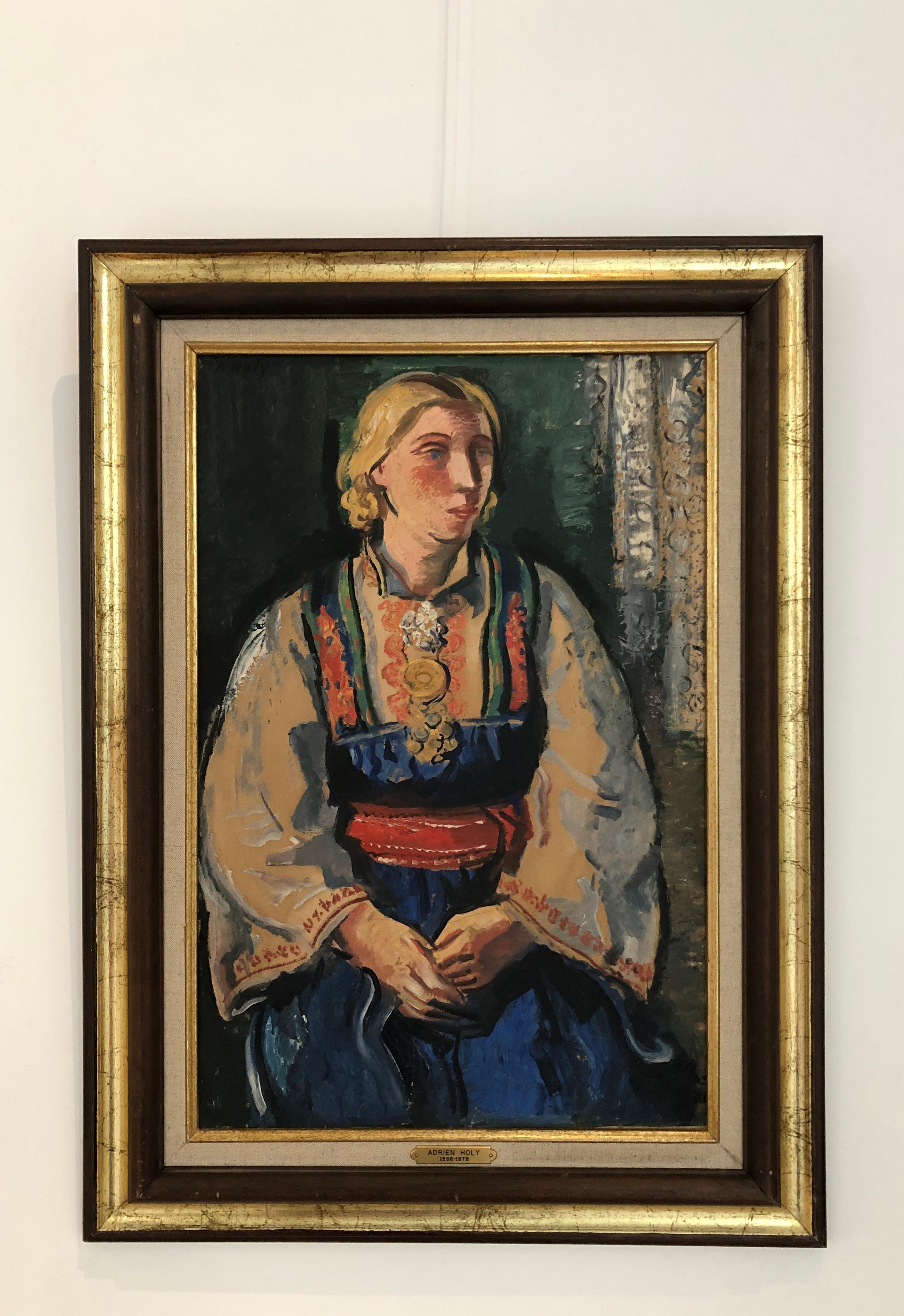 Mujer joven con traje popular - Painting de Adrien Holy