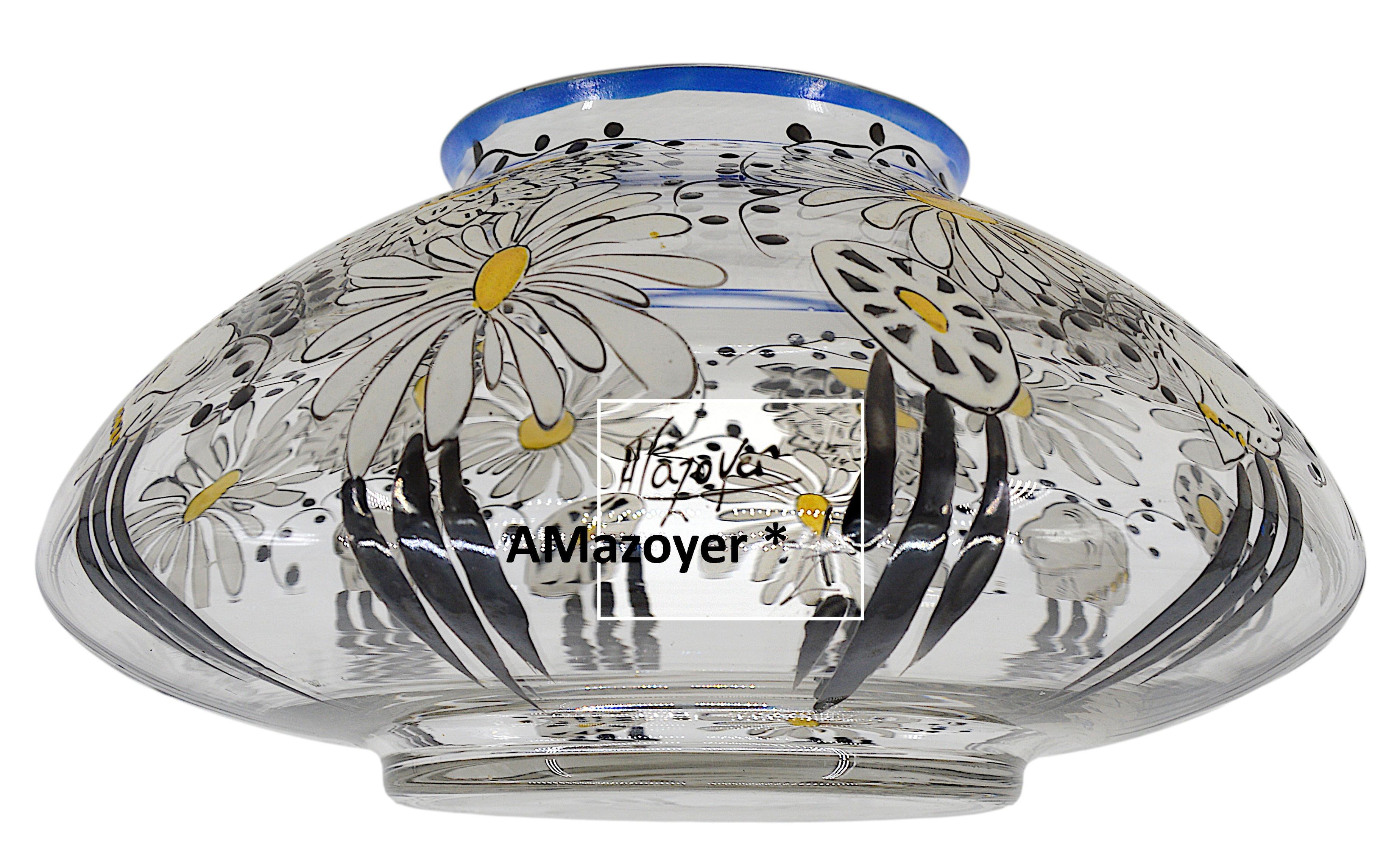 Art Glass Adrien Mazoyer Art Deco Enameled Daisy Vase, 1920 For Sale