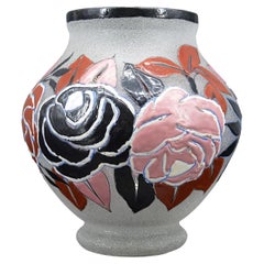 Adrien Mazoyer French Art Deco Enameled Flower Vase, 1920s