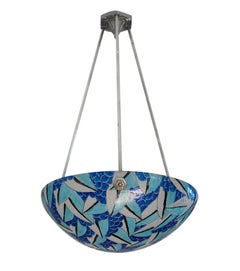 French Art Deco Enameled Pendant Chandelier by Adrien Mazoyer, 1920