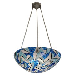 French Art Deco Enameled Pendant Chandelier by Adrien Mazoyer, 1920