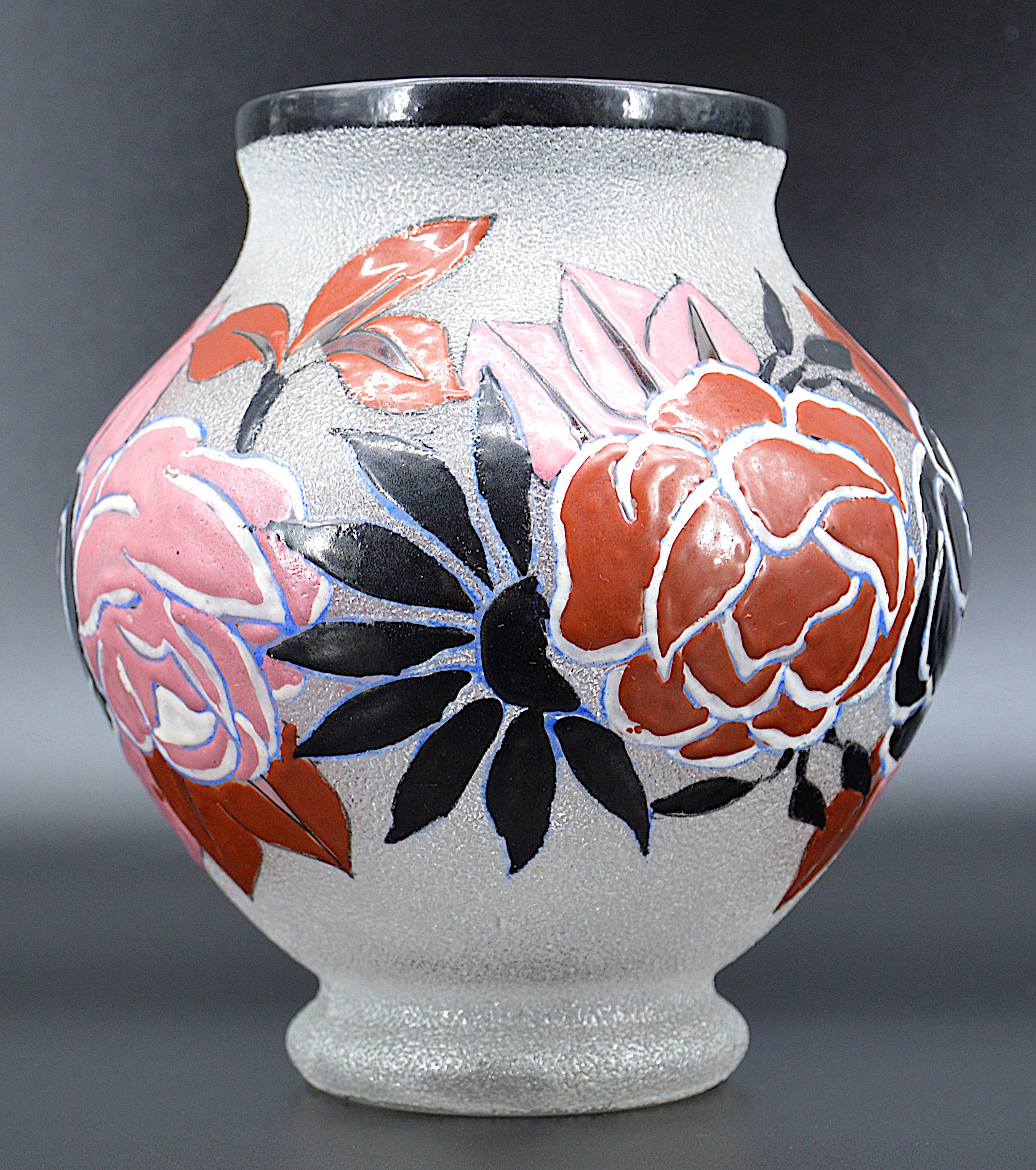 Francese Adrien Mazoyer Raro vaso da fiori smaltato Art Déco, 1920 in vendita