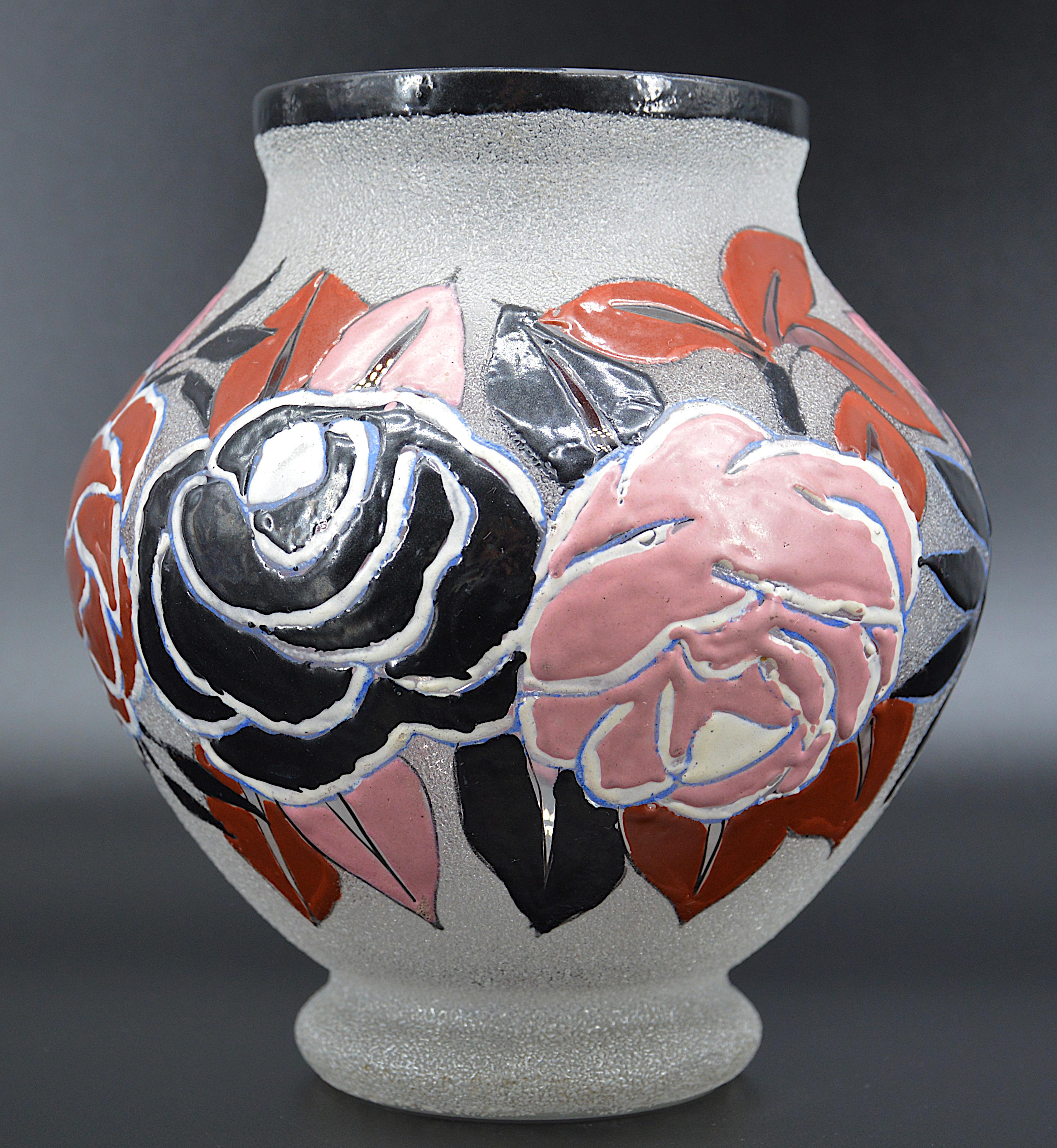 Adrien Mazoyer Raro vaso da fiori smaltato Art Déco, 1920 In condizioni ottime in vendita a Saint-Amans-des-Cots, FR