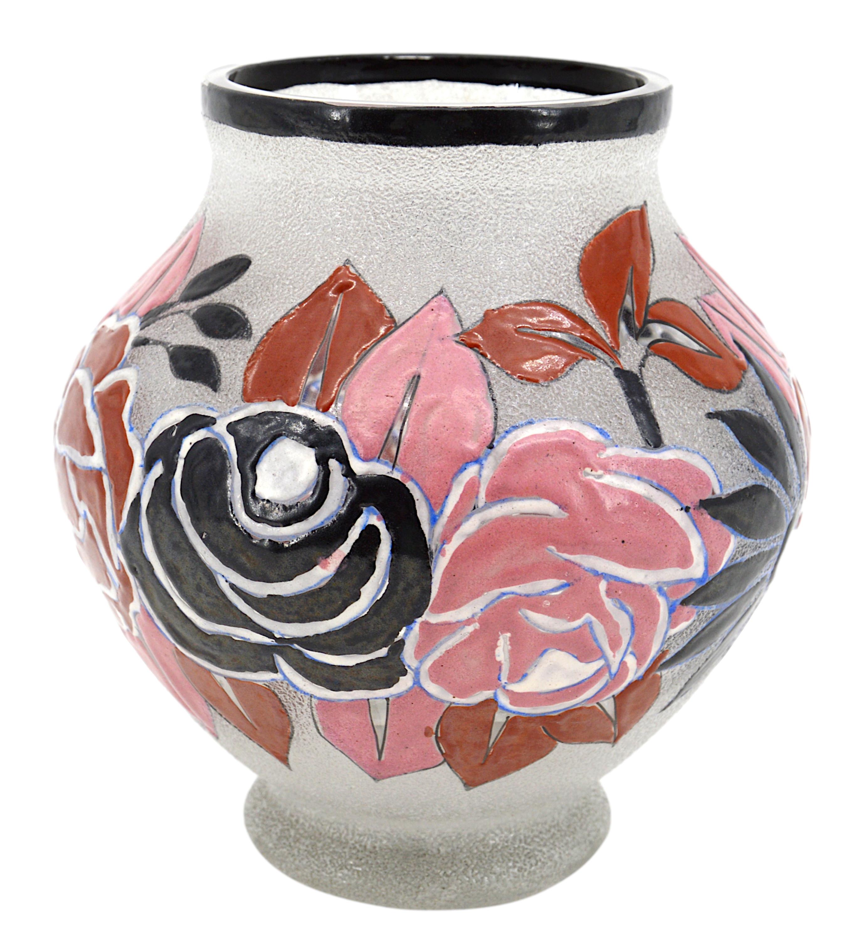 Adrien Mazoyer Raro vaso da fiori smaltato Art Déco, 1920 in vendita 1