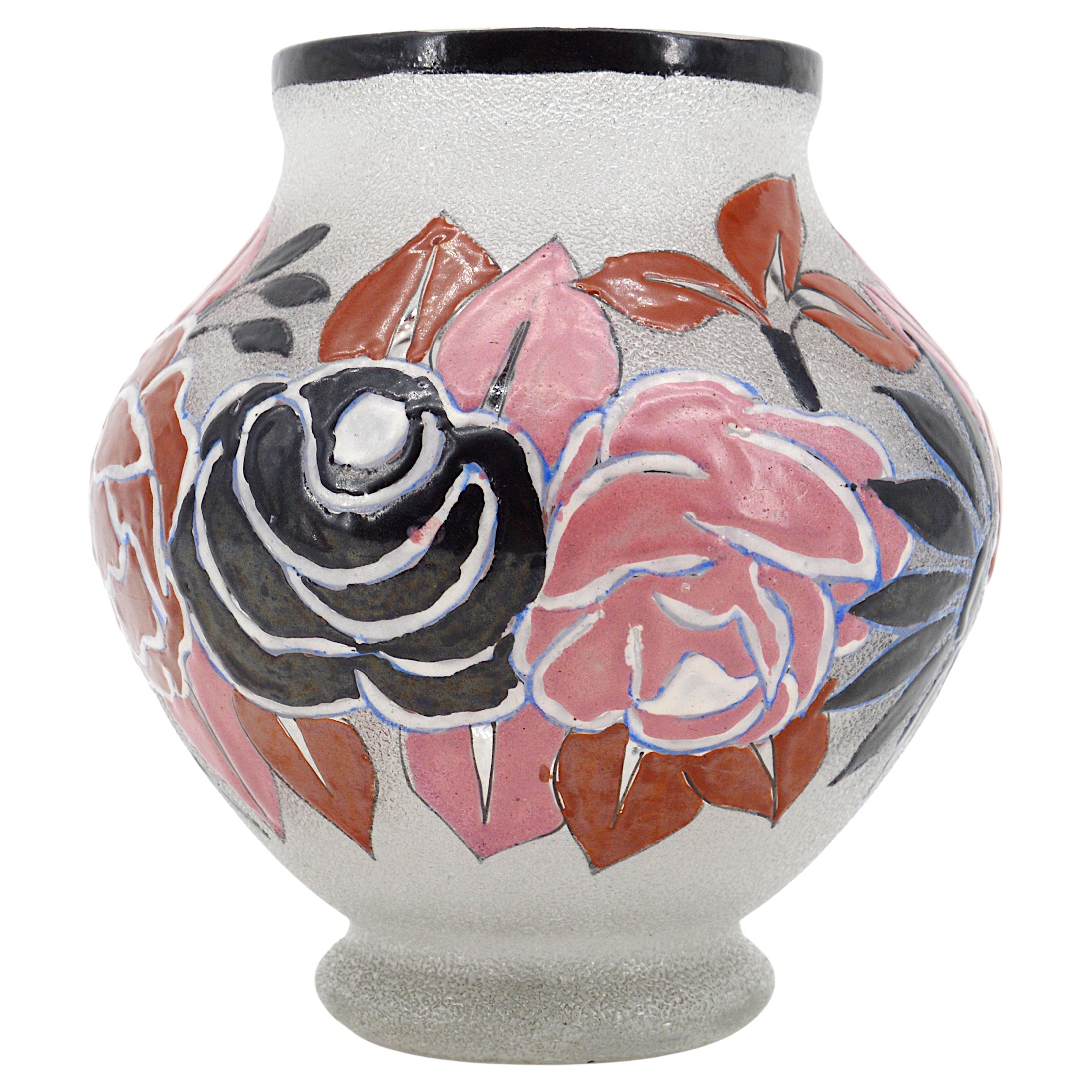Adrien Mazoyer Raro vaso da fiori smaltato Art Déco, 1920