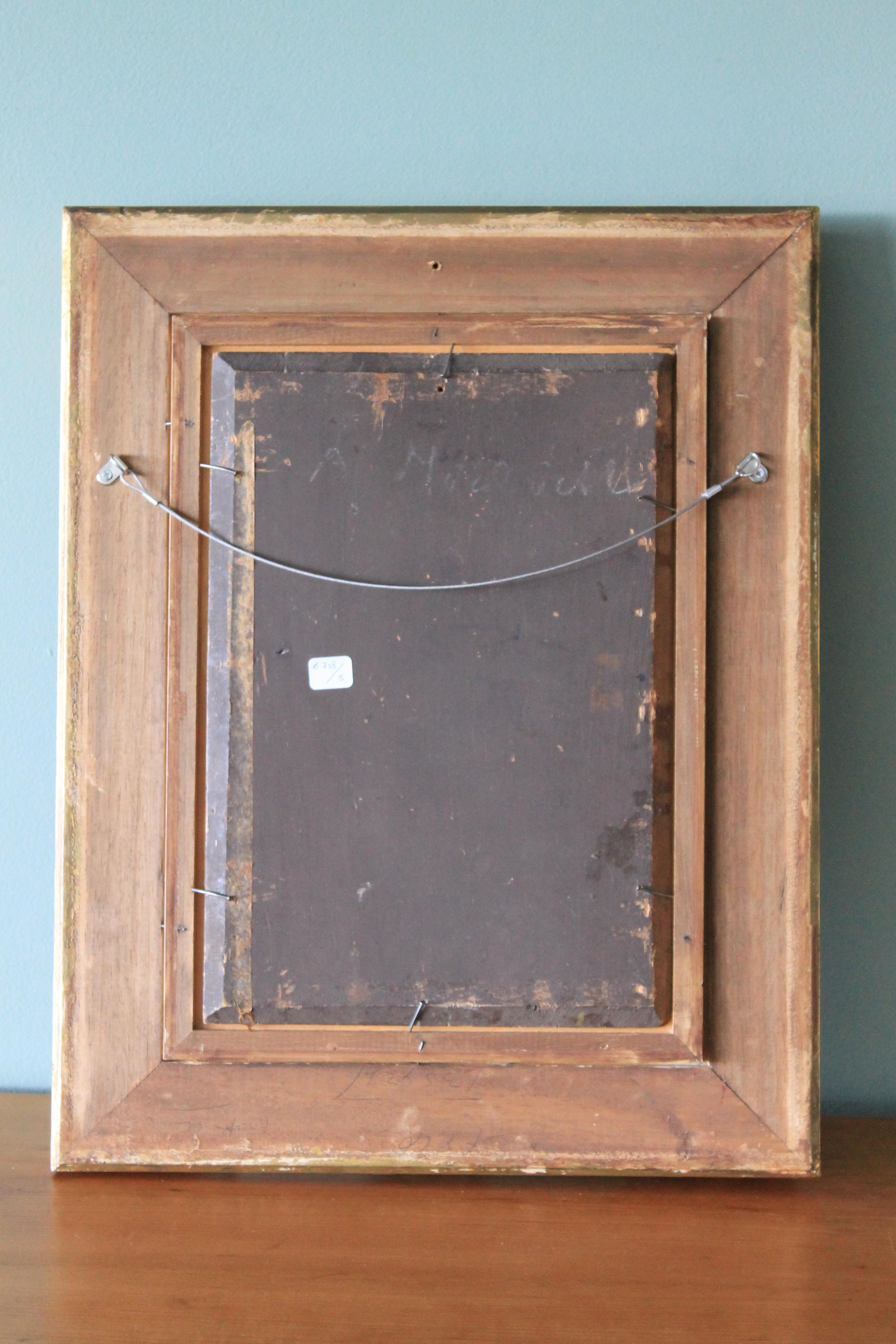 Antique oil painting interior room at tea time 5