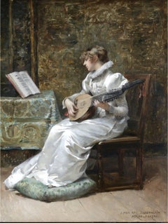 Mädchen spielt mit einem Theorbo