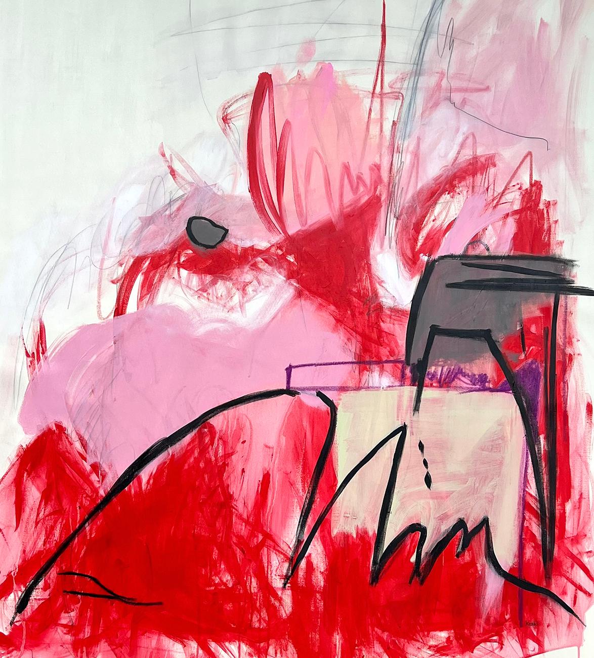 Ciottolo nel cielo (Quadro astratto) - Abstract Painting Beige di Adrienn Krahl