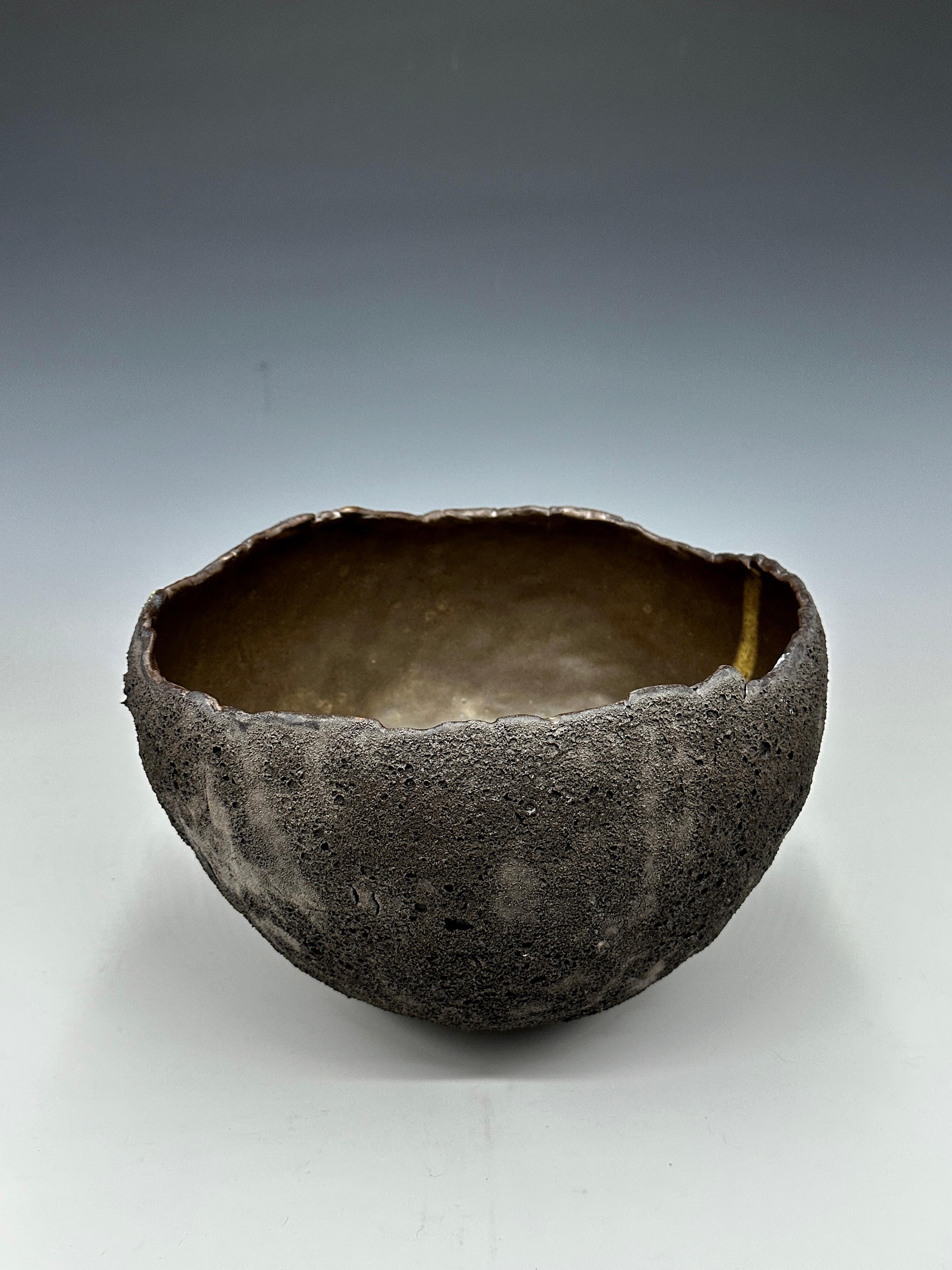 Black Lava Glazed Stoneware Ceramic Bowl - Abstract Sculpture by Adrienne Fierman