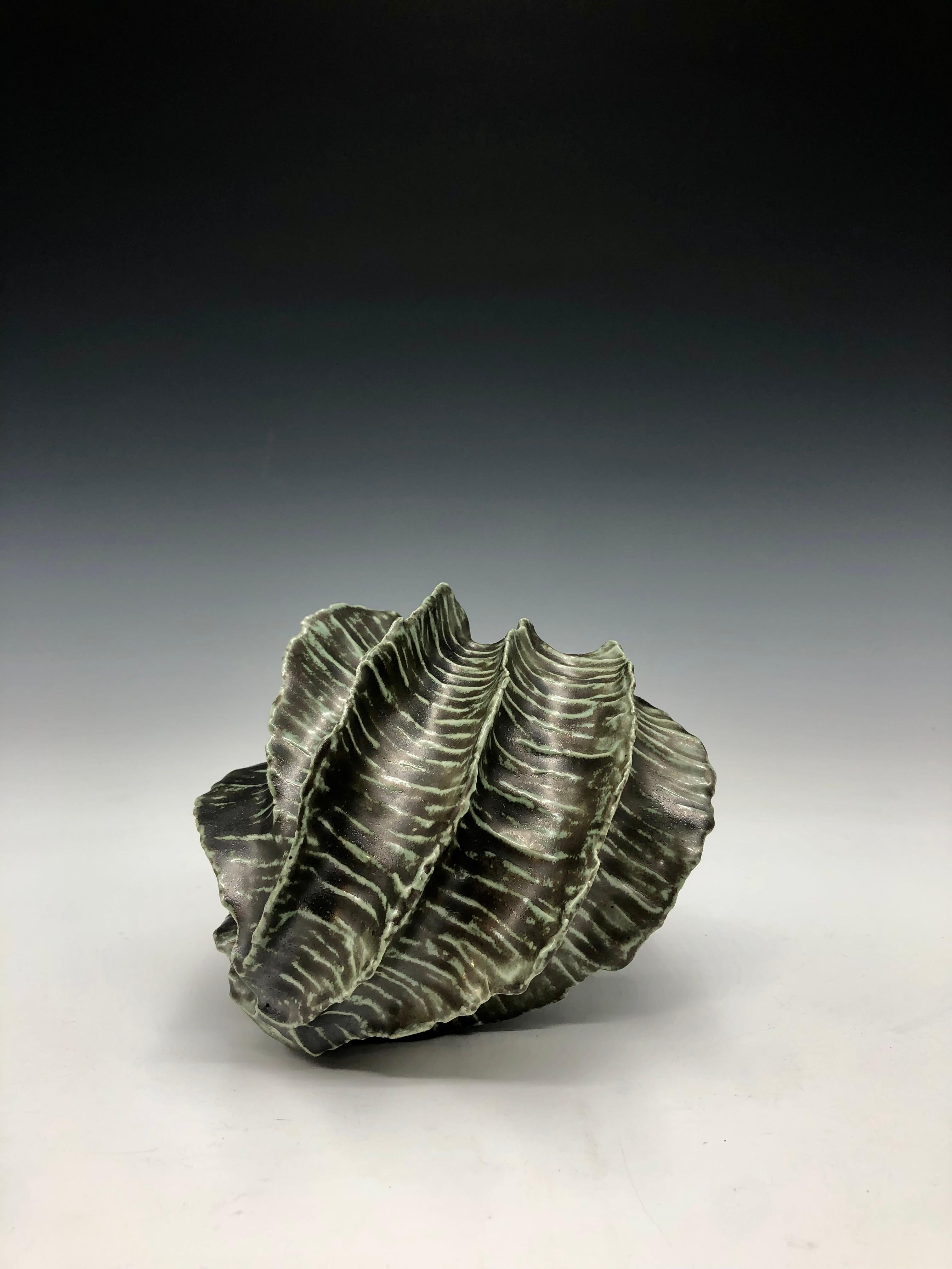 Dark Green Seapod Ceramic Vessel Sculpture For Sale 1