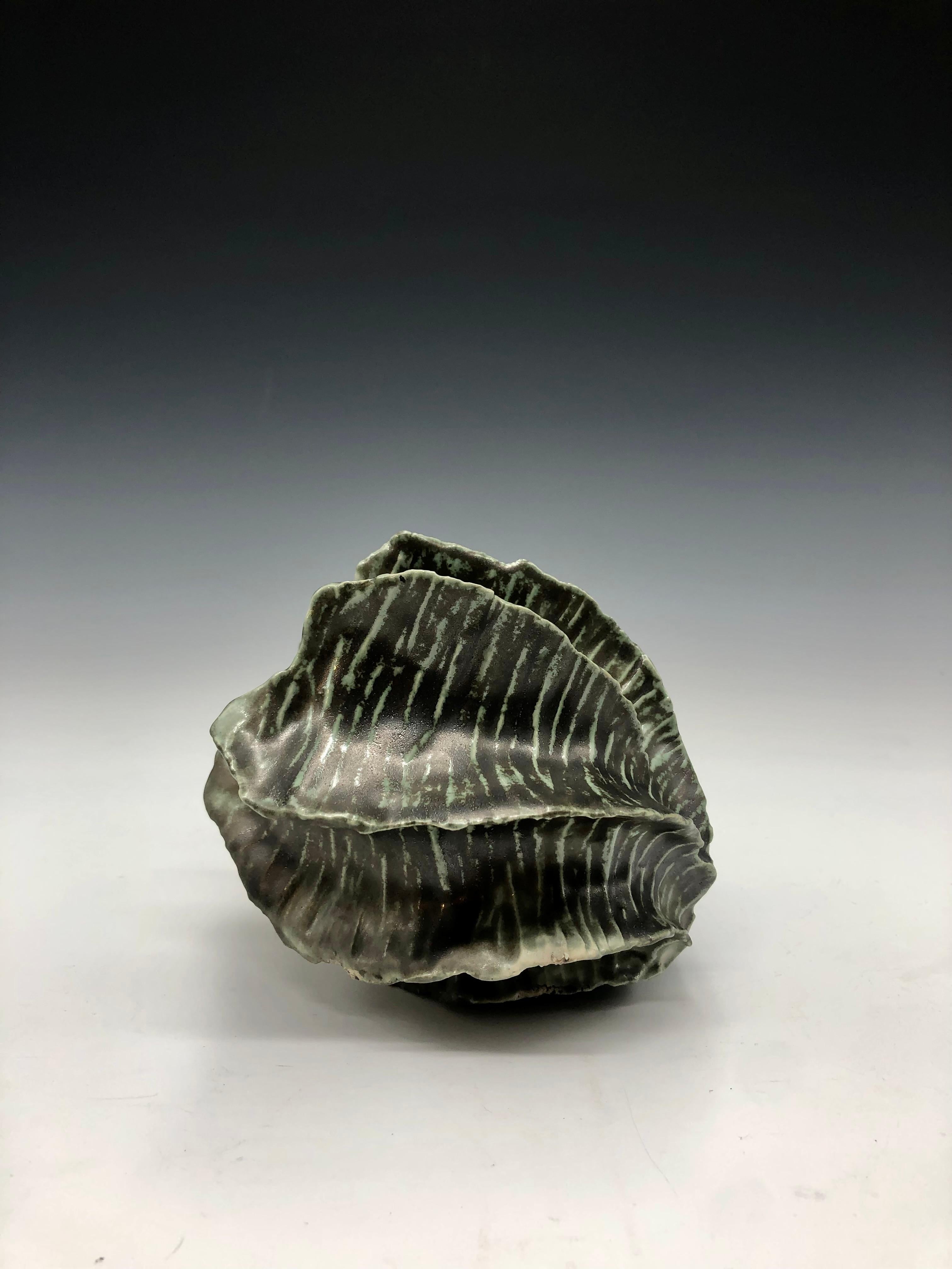 Dark Green Seapod Ceramic Vessel Sculpture For Sale 2