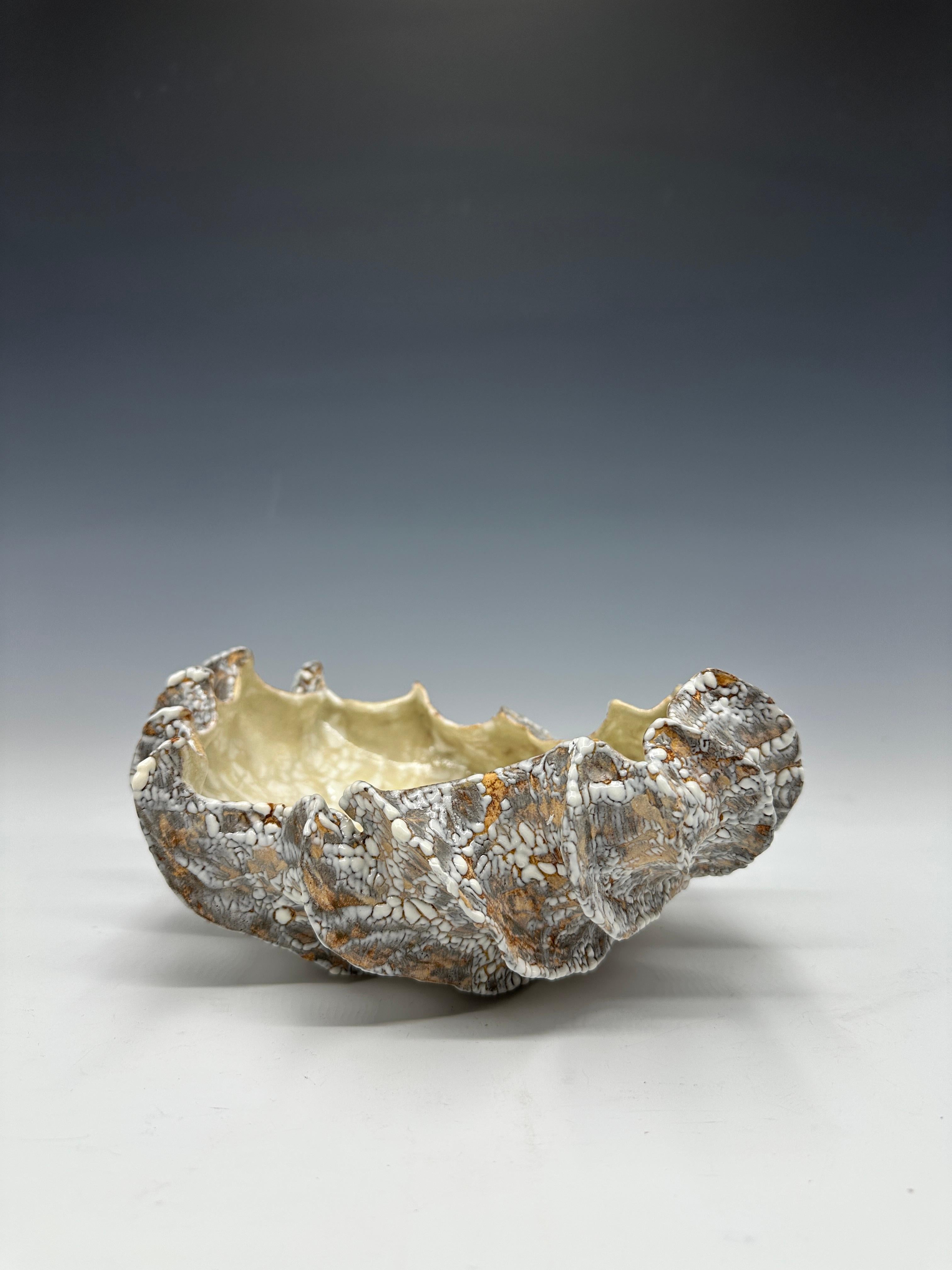 Pearl Seapod Ceramic Bowl Sculpture - Gray Still-Life Sculpture by Adrienne Fierman