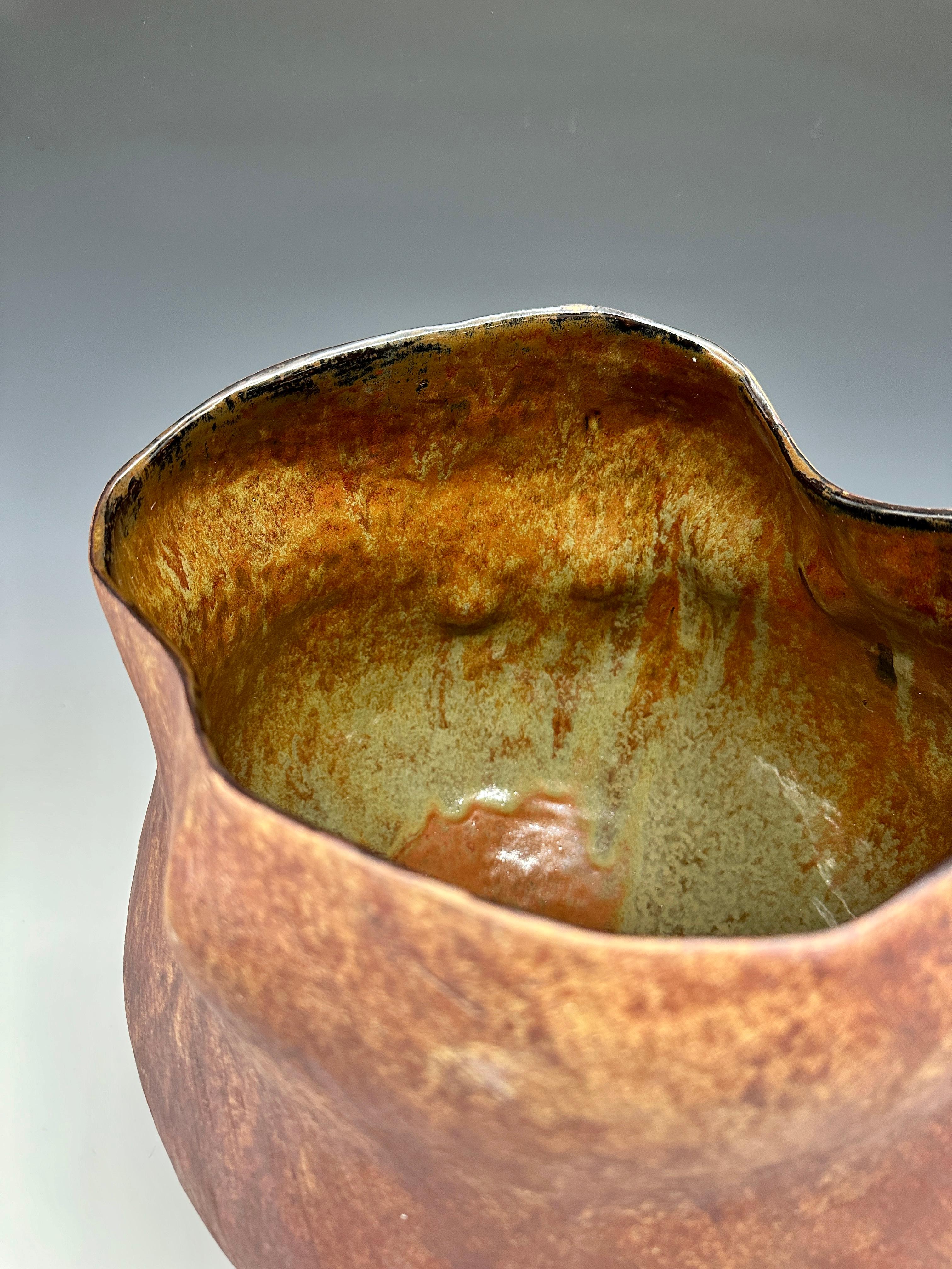 Rust Color Stoneware Ceramic Vessel Sculpture in vendita 3