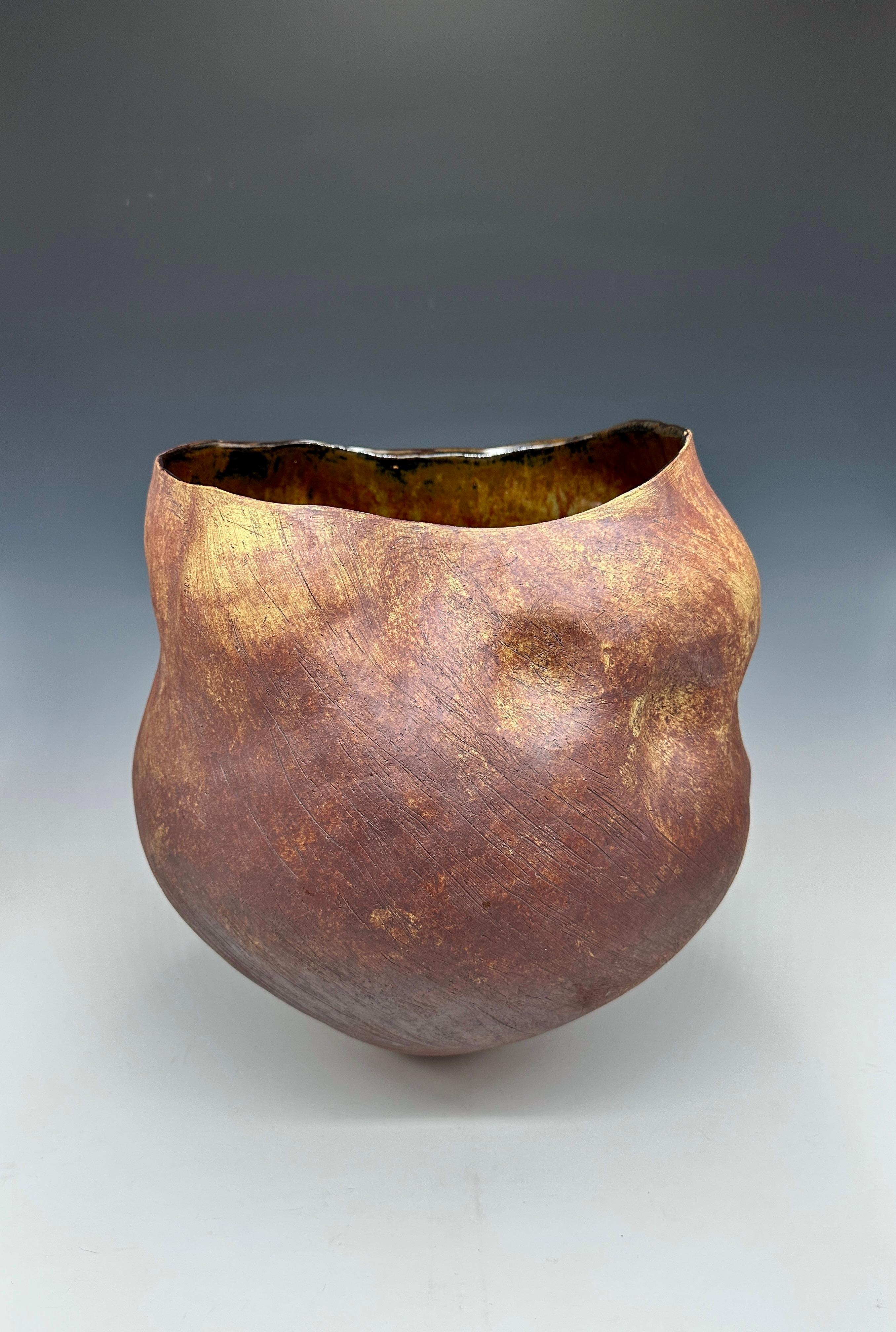 Rust Color Stoneware Ceramic Vessel Sculpture in vendita 4