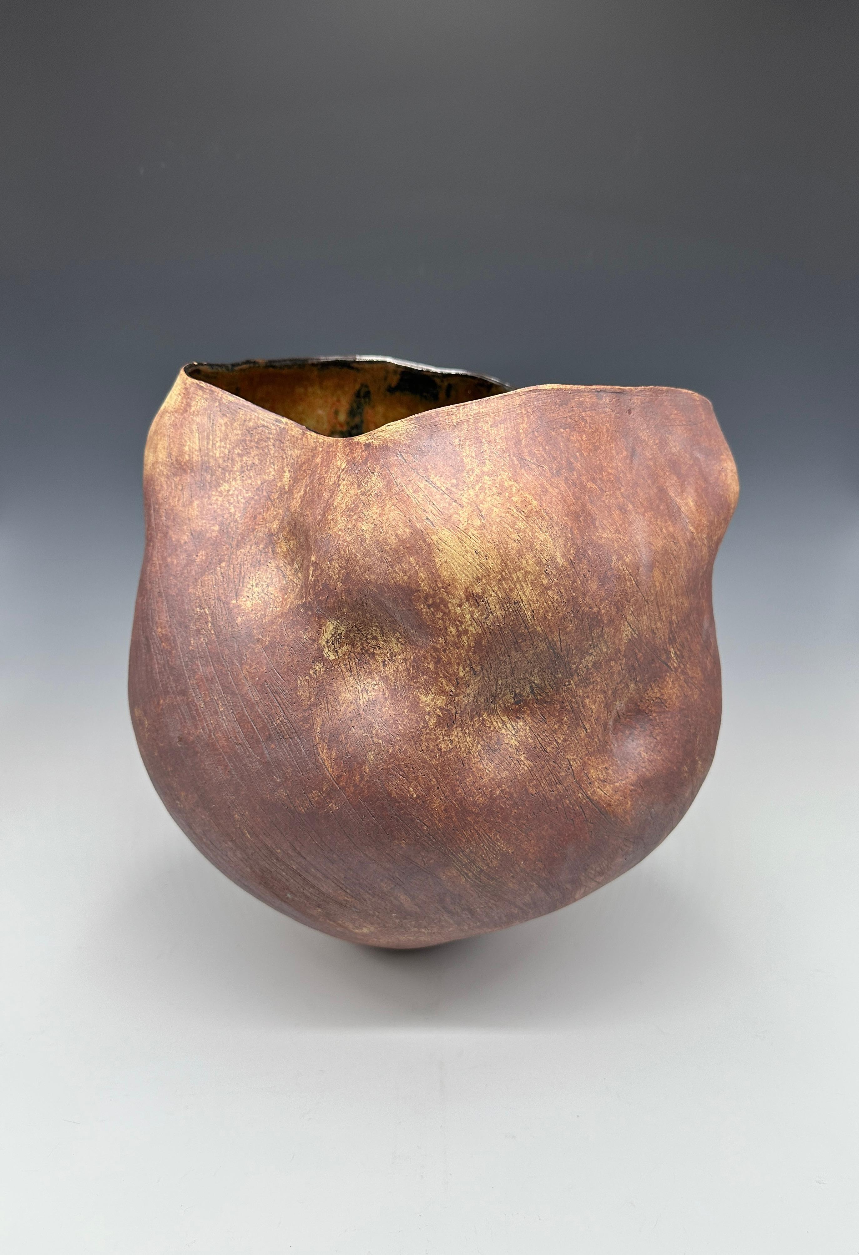 Rust Color Stoneware Ceramic Vessel Sculpture in vendita 5