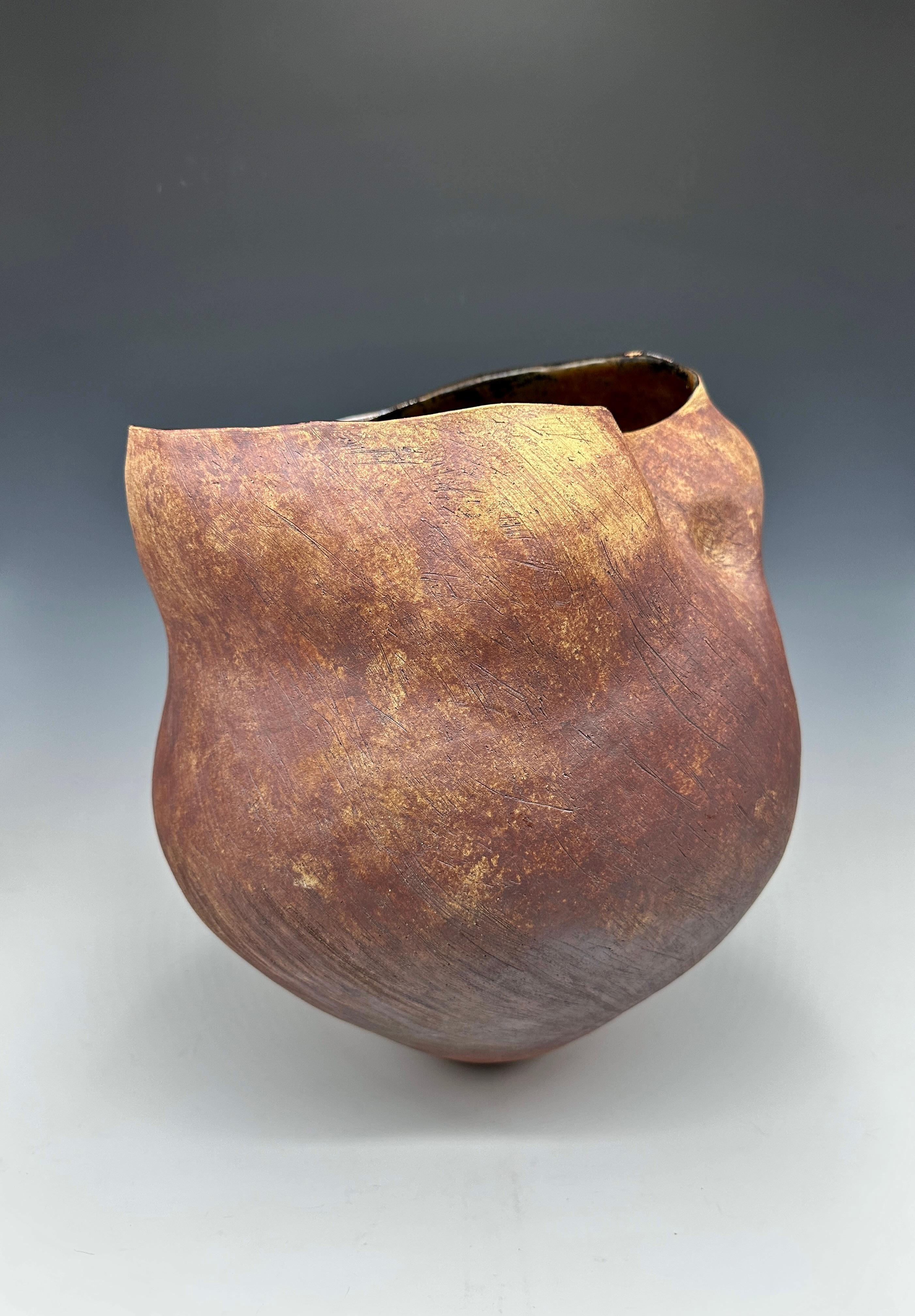 Rust Color Stoneware Ceramic Vessel Sculpture in vendita 6