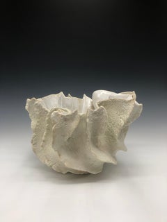 White Organic Contemporary Ceramic Clam Bowl Sculpture