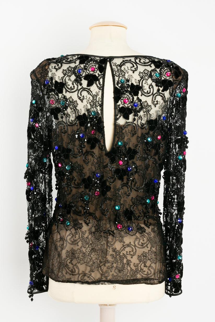 Black Adrienne Haute Couture Long Sleeve Top For Sale