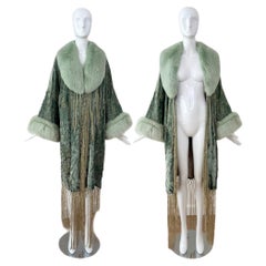 ADRIENNE LANDAU 2005 Vintage Green Fox Fur Kimono Coat