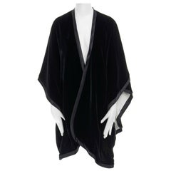 ADRIENNE LANDAU black velvet white silk lined cape poncho shawl jacket