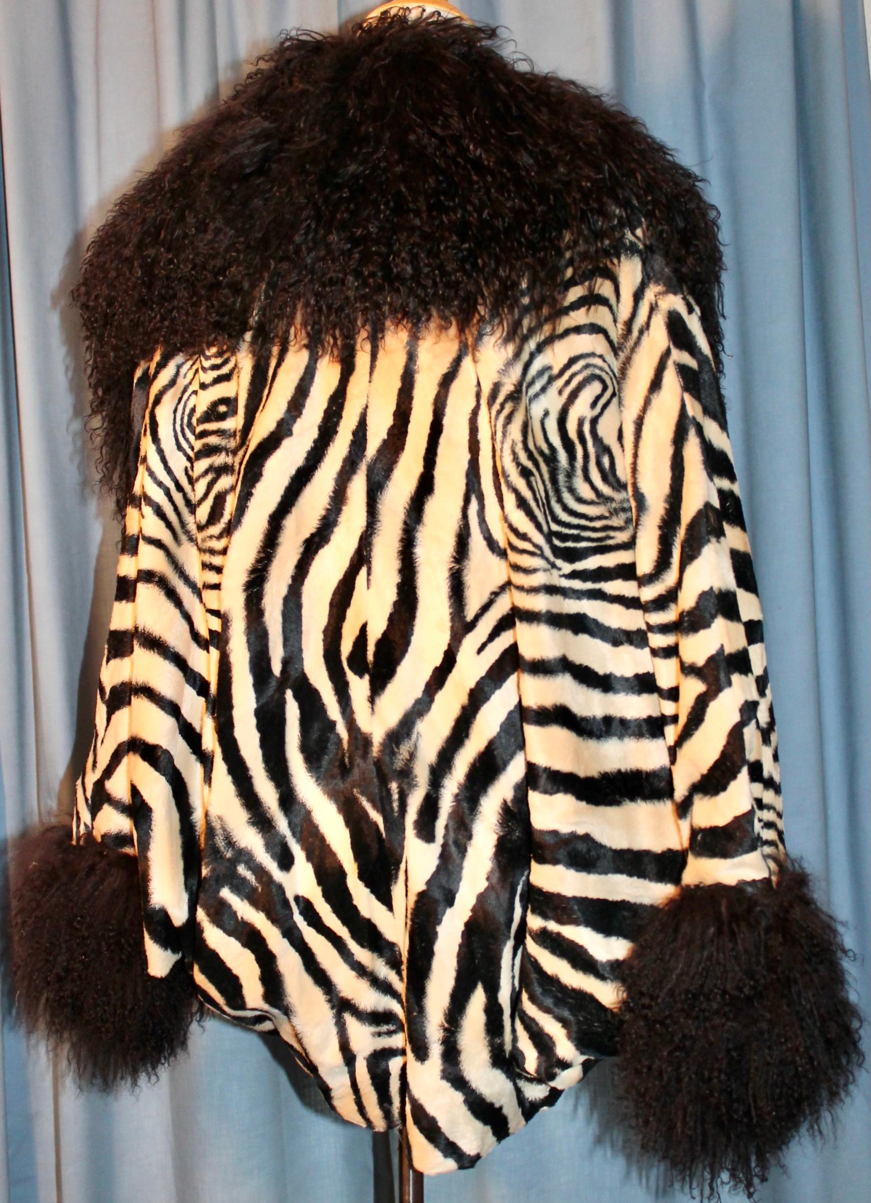 Adrienne Landau for Elizabeth Arden Salon Faux Zebra/Mongolian Curly Lamp Jacket In New Condition In Sharon, CT