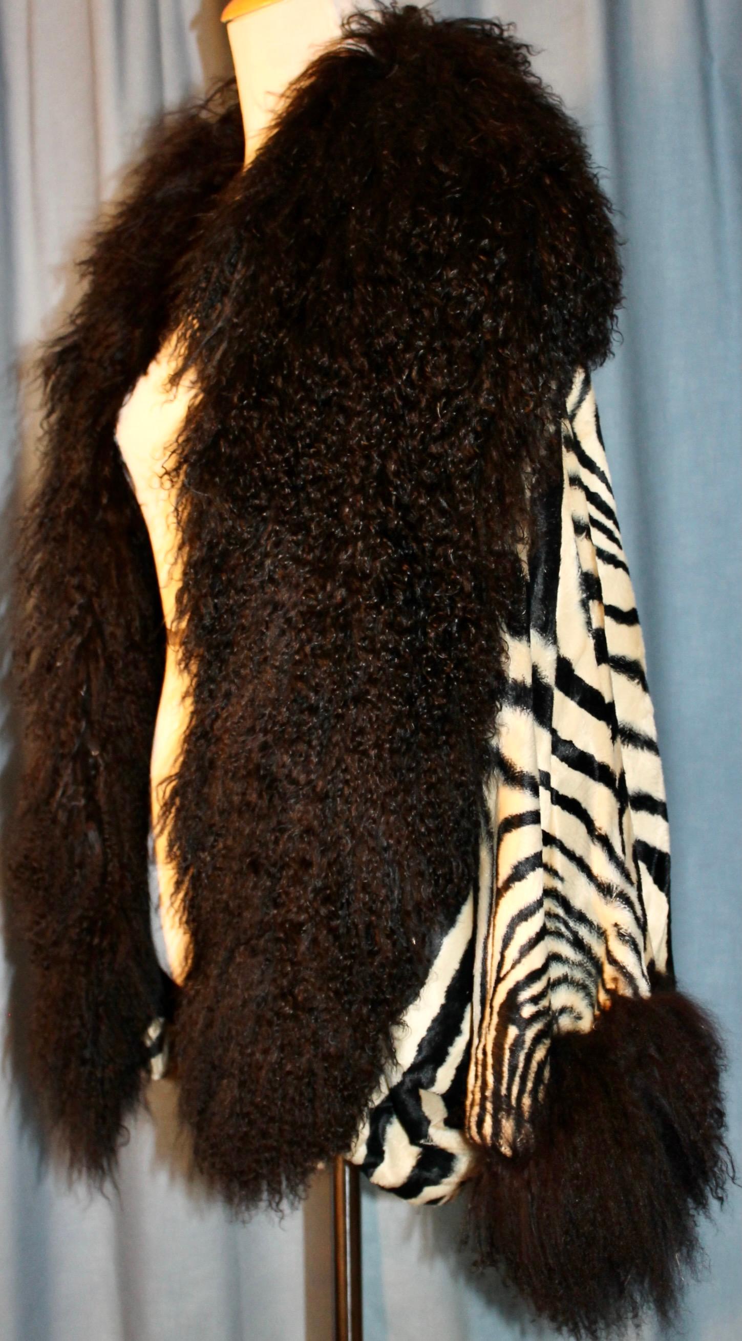 Women's Adrienne Landau for Elizabeth Arden Salon Faux Zebra/Mongolian Curly Lamp Jacket