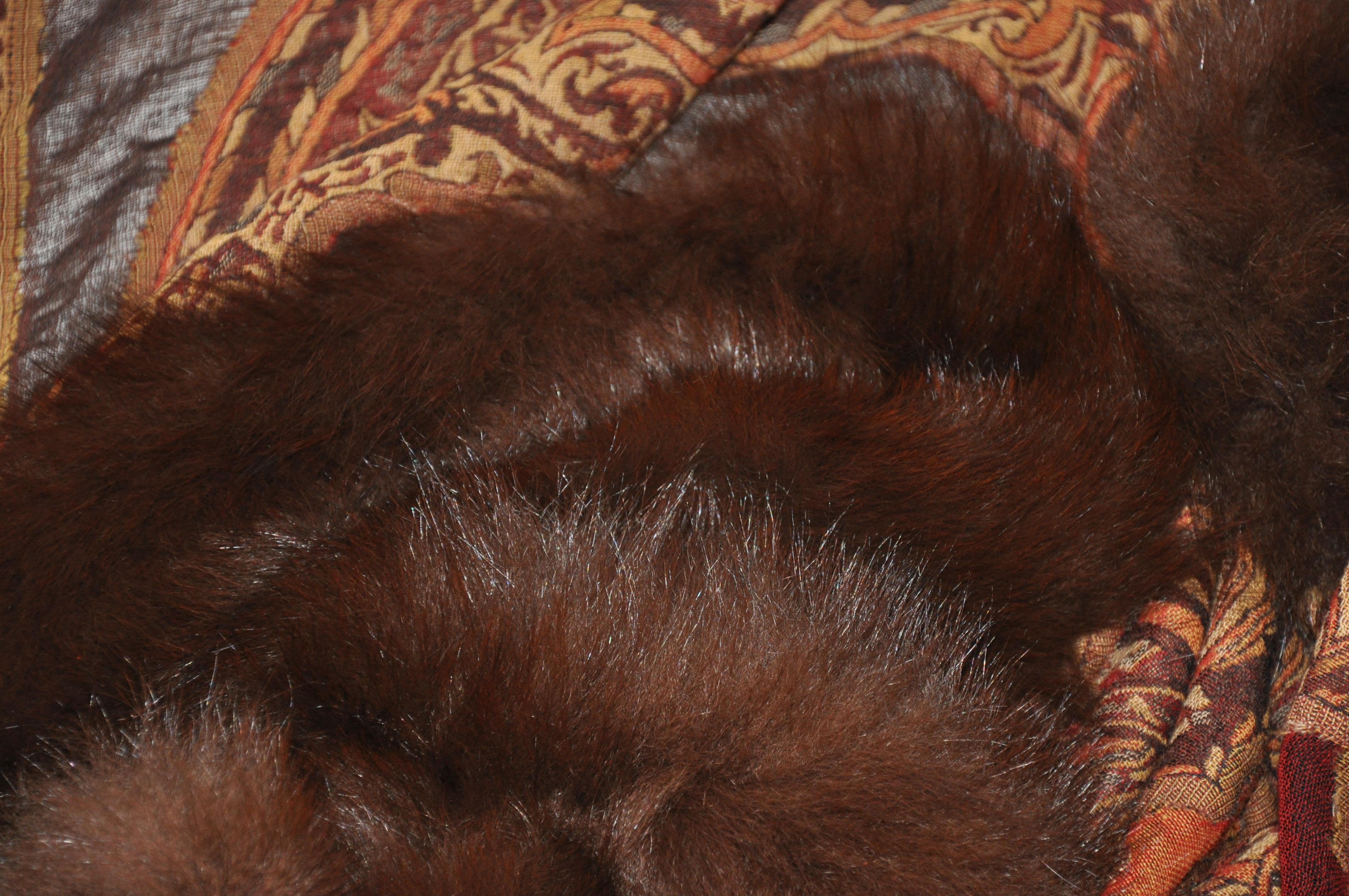Adrienne Landau Luxurious Lightweight Wool Tapestry with Brown Fox Trim Shawl For Sale 10