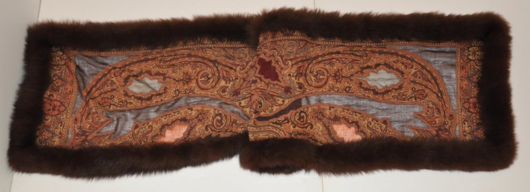        Adrienne Landau Wonderfully luxuriously rich combination of lightweight wool tapestry accented with Fox imported from Finland shawl, can be worn most effortlessly in many ways. This elegant shawl measures 82 inches by 21 inches. For is