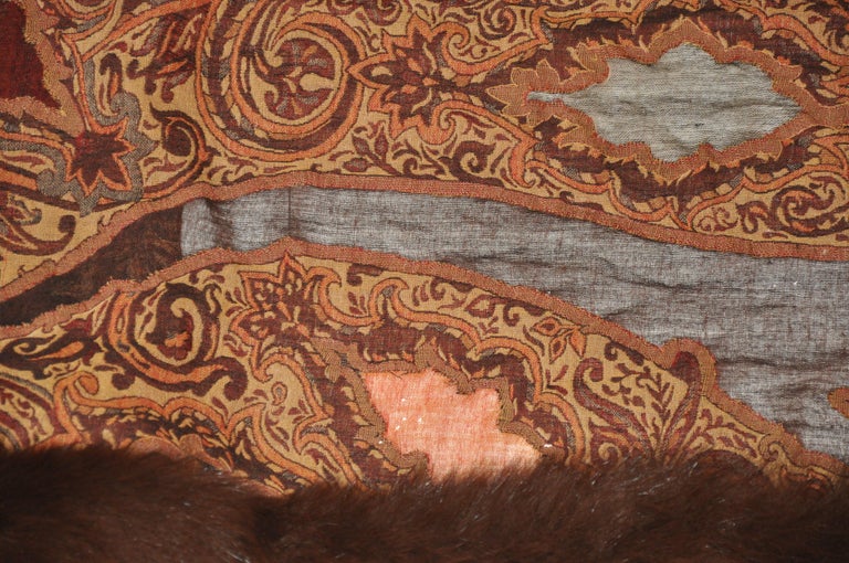 Adrienne Landau Luxurious Lightweight Wool Tapestry with Brown Fox Trim Shawl For Sale 1