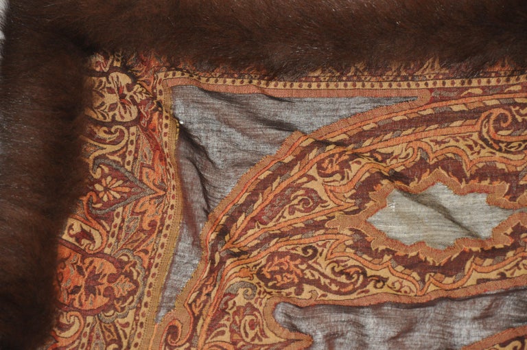 Adrienne Landau Luxurious Lightweight Wool Tapestry with Brown Fox Trim Shawl For Sale 3