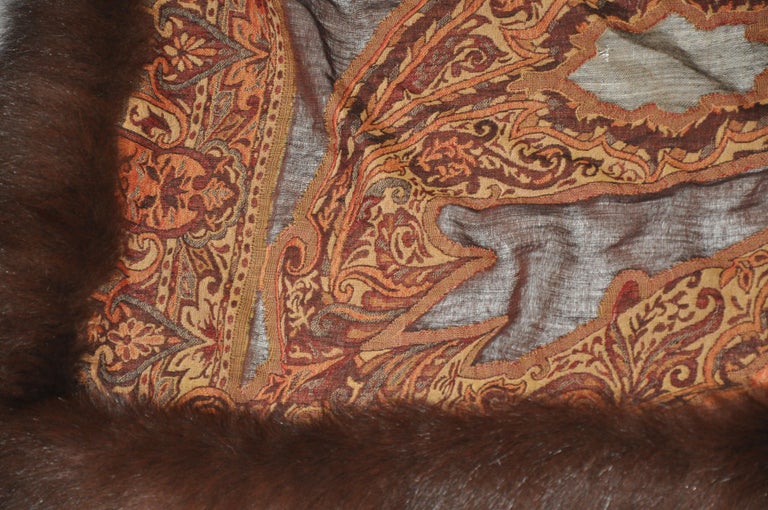 Adrienne Landau Luxurious Lightweight Wool Tapestry with Brown Fox Trim Shawl For Sale 4
