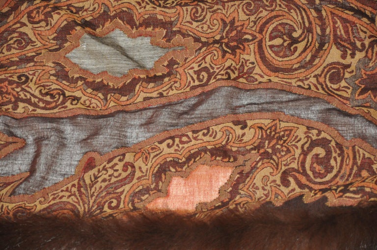 Adrienne Landau Luxurious Lightweight Wool Tapestry with Brown Fox Trim Shawl For Sale 5
