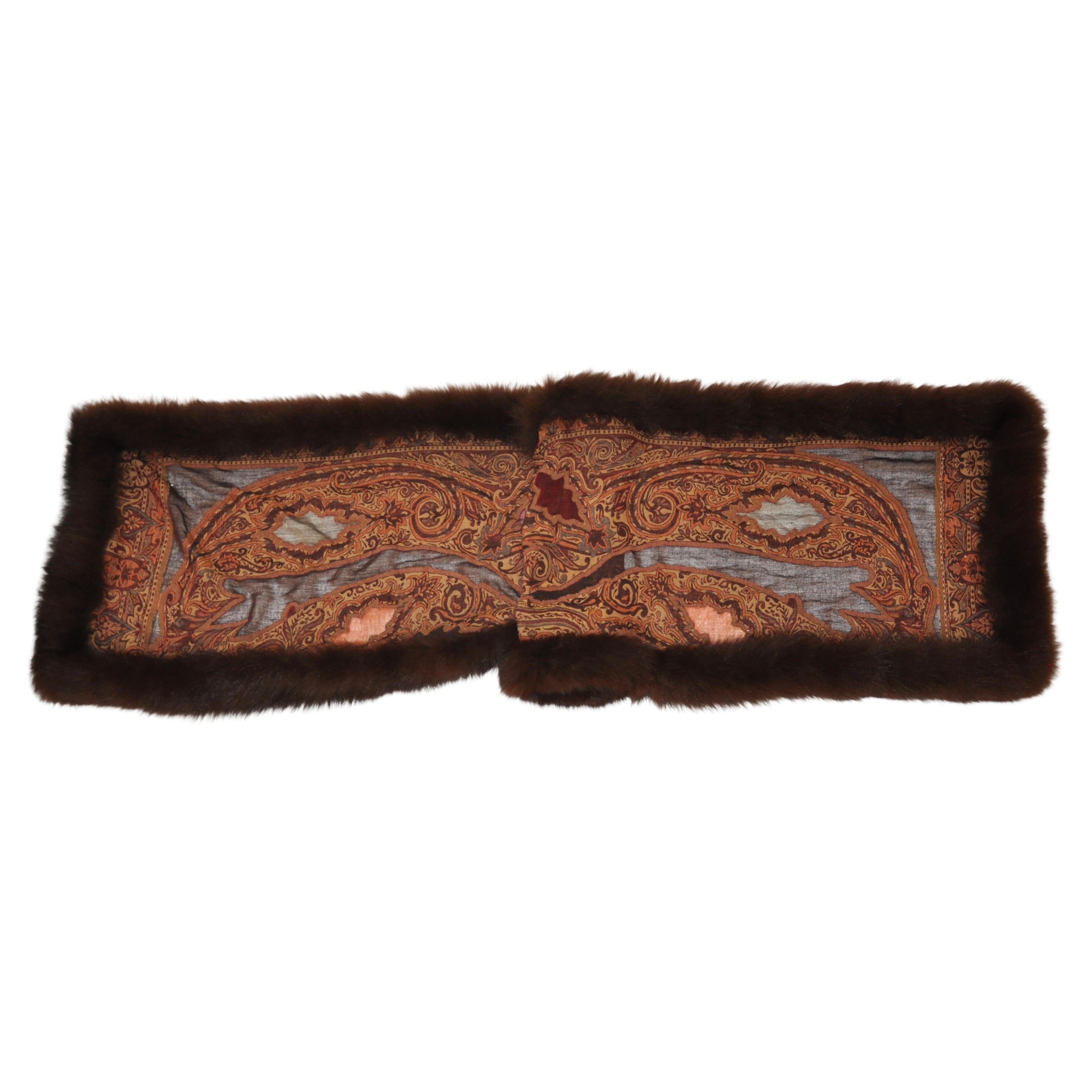Adrienne Landau Luxurious Lightweight Wool Tapestry with Brown Fox Trim Shawl