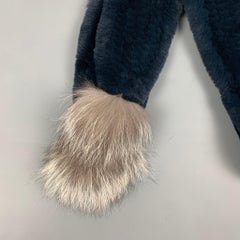 ADRIENNE LANDAU Navy Woven Fur Pom Pom Scarf