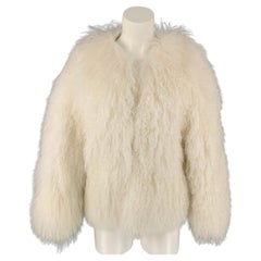 ADRIENNE LANDAU Size S White Mongolian Lamb Fur Jacket
