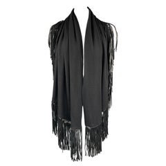 ADRIENNE LANDAU Solid Black Wool Leather Trim Shawl